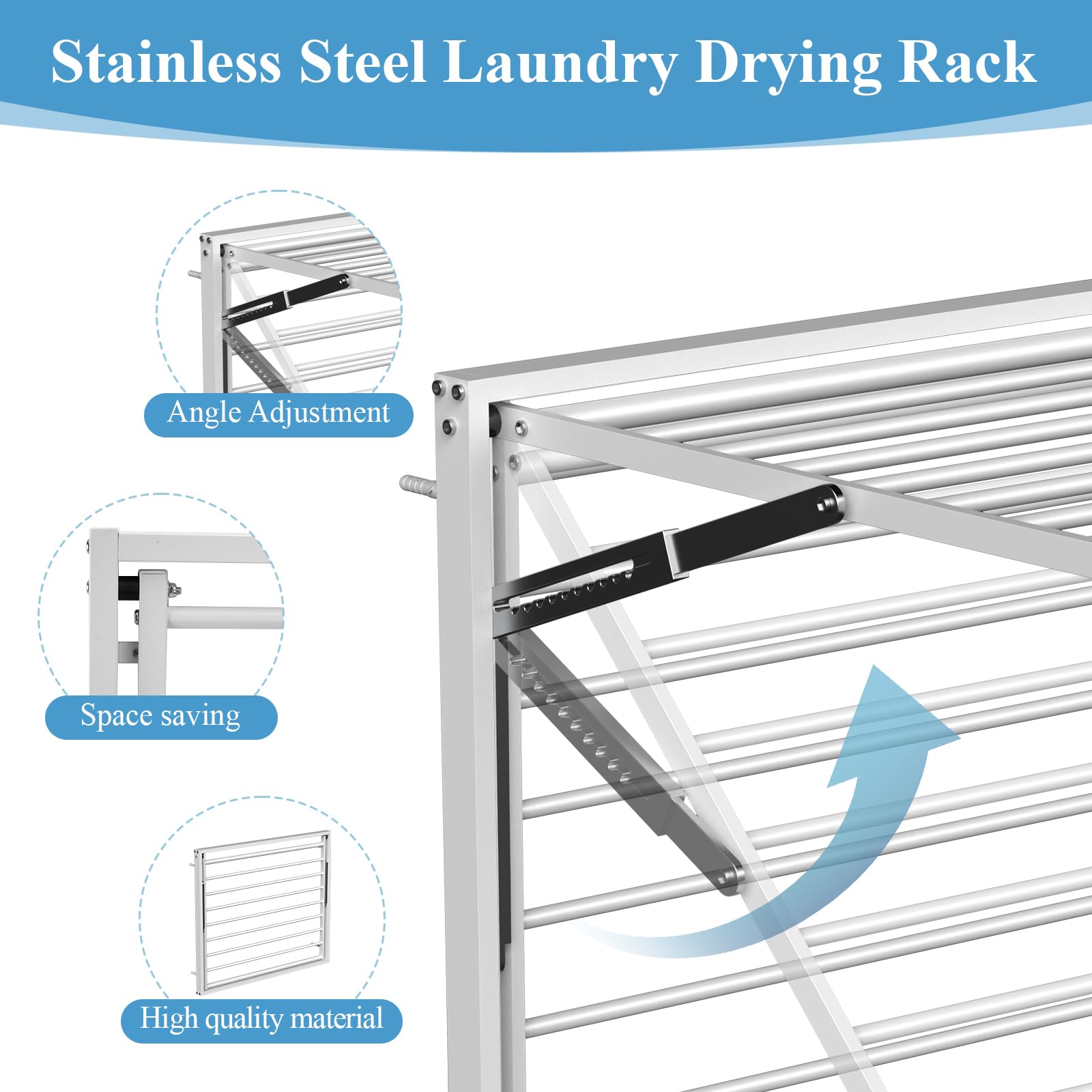 2 Pcs Wall Mount Clothes Drying Rack 26 X 31.5 Laundry Room Organizer Laundry Drying Rack Foldable Stainless Steel Drying Rack Clothing Space Saver Laundry Rack for Hanging Clothes Sock Towel (2 Count)