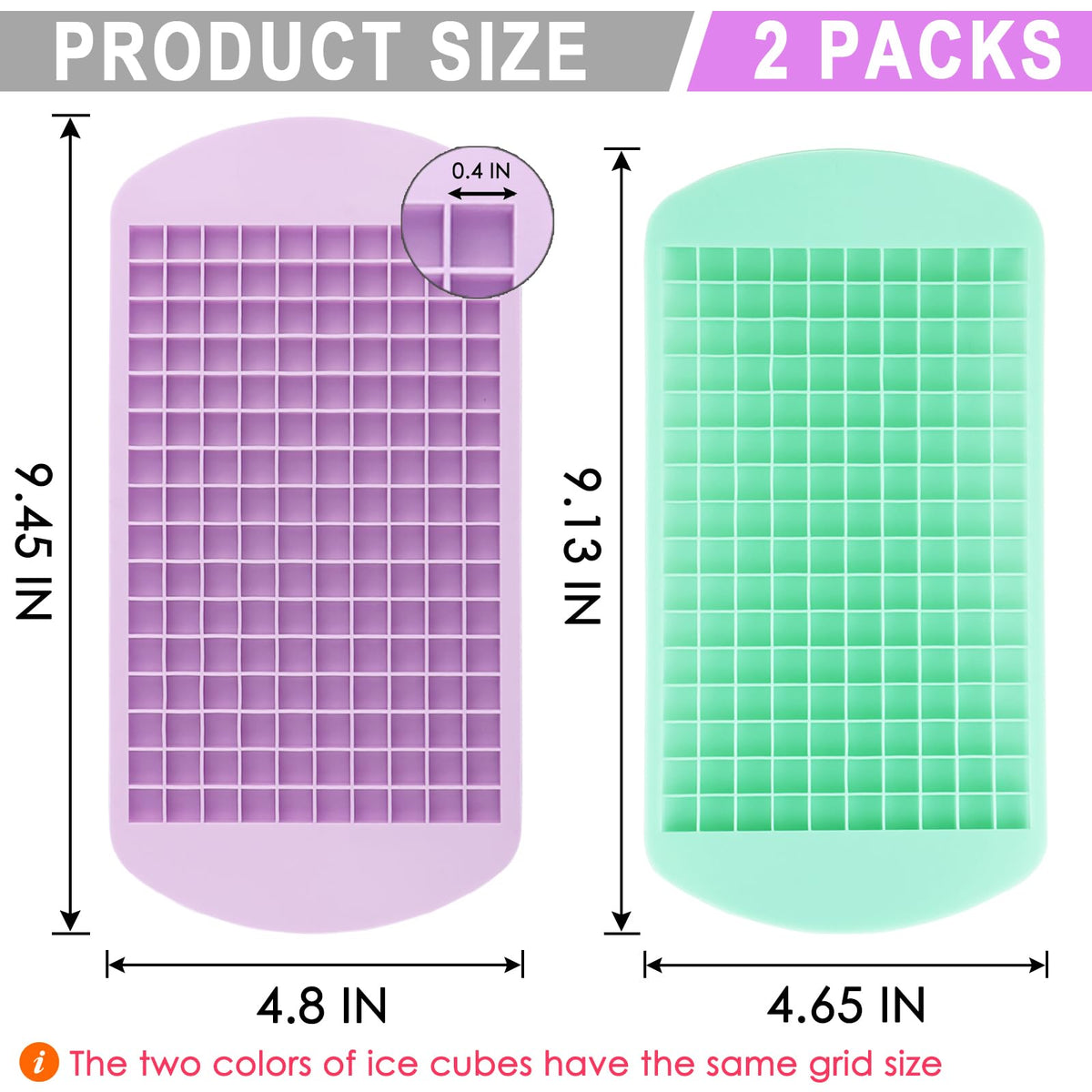 Silicone Mini Ice Cube Trays 2 Pack (5.28 Ounce)