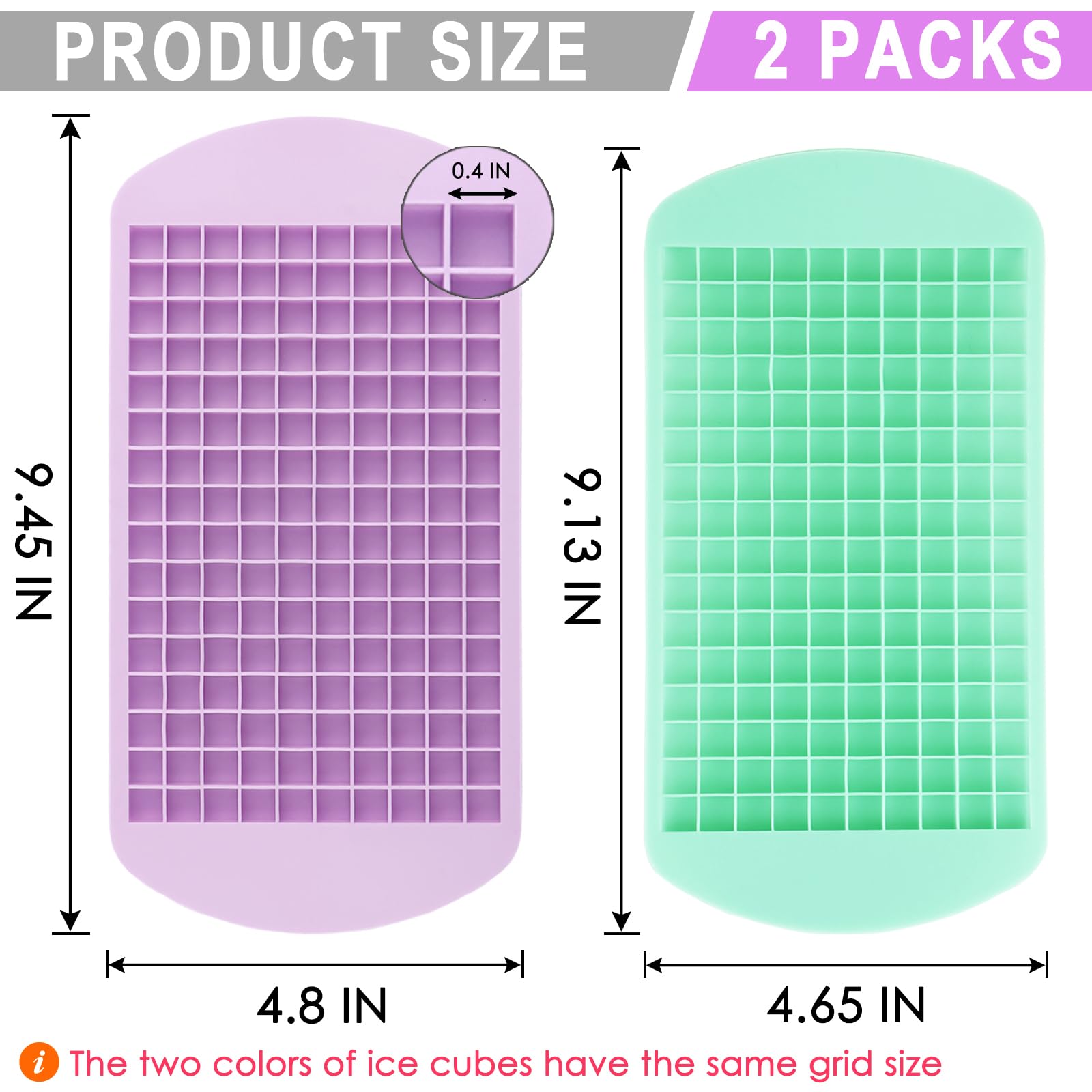 Silicone Mini Ice Cube Trays 2 Pack (5.28 Ounce)
