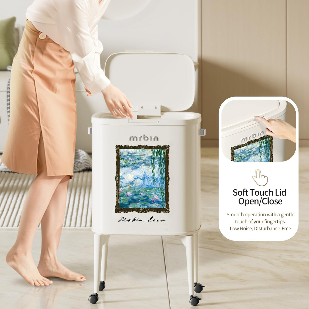 Metal Kitchen Trash Can with Wheel Legs