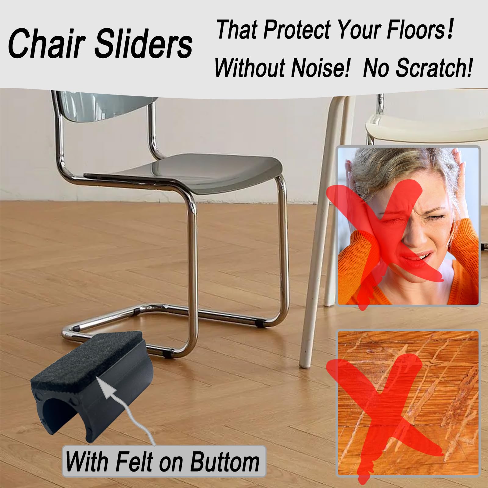 Rectangle U Shaped Sled Chair Leg Tips Cap with Felt Pads (8 Count)