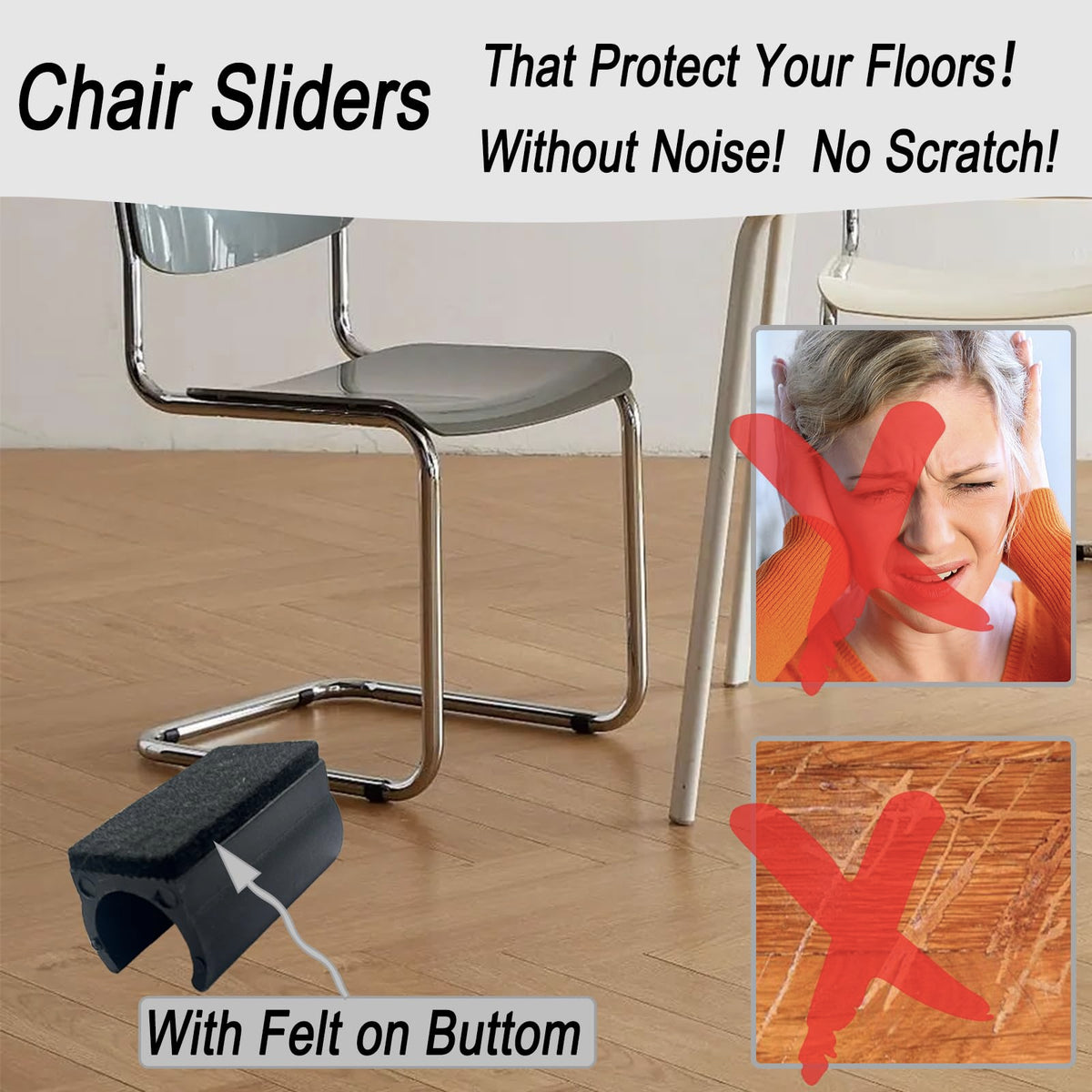 Rectangle U Shaped Sled Chair Leg Tips Cap with Felt Pads (8 Count)