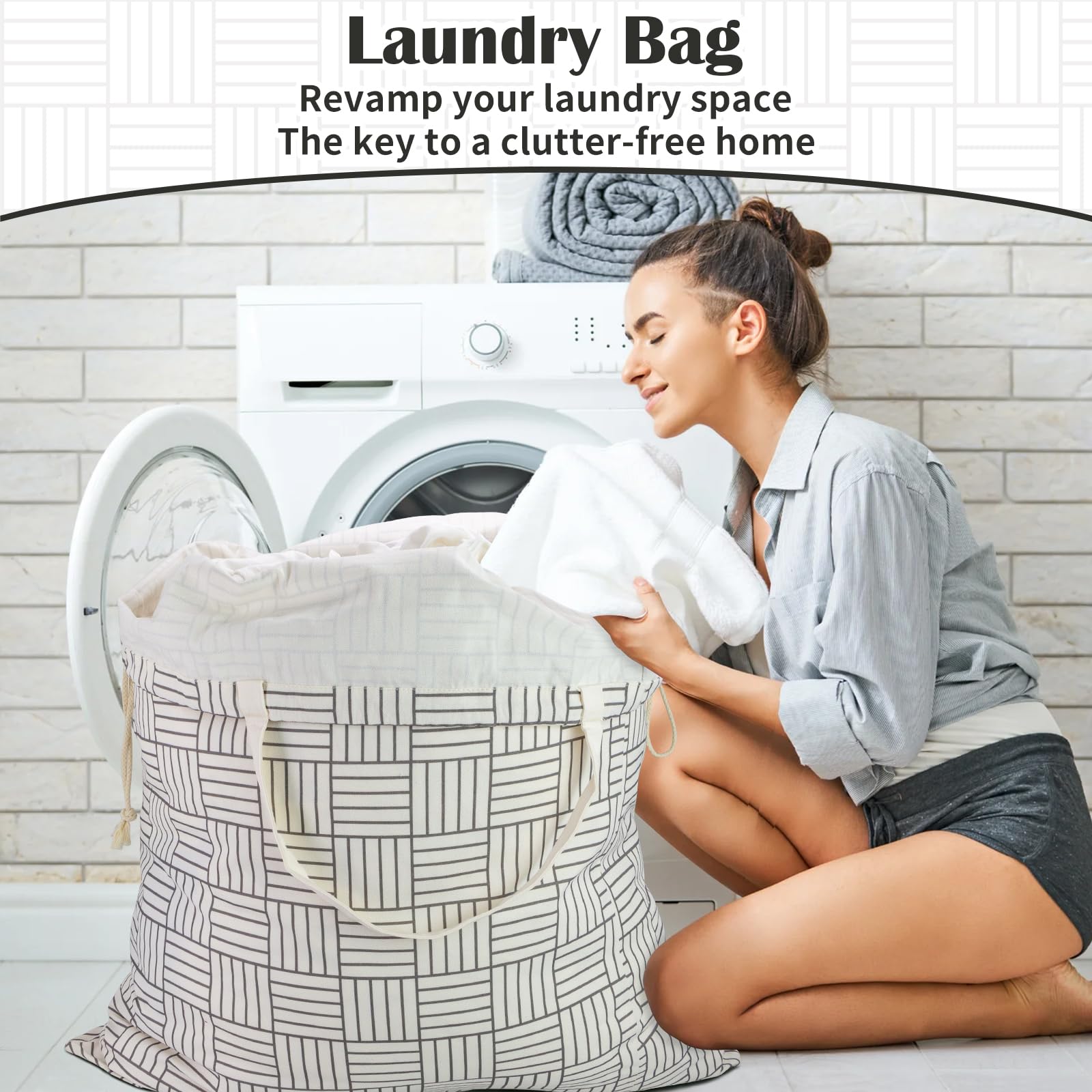 Canvas Laundry Bag with Handles & Drawstring 30"Wx35"H