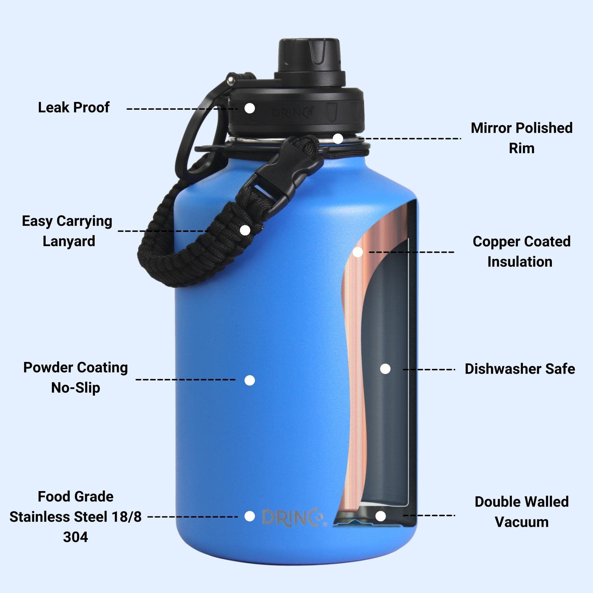 Stainless Steel Water Bottle Spout Lid Vacuum Insulated Double Wall Water Bottle Wide Mouth