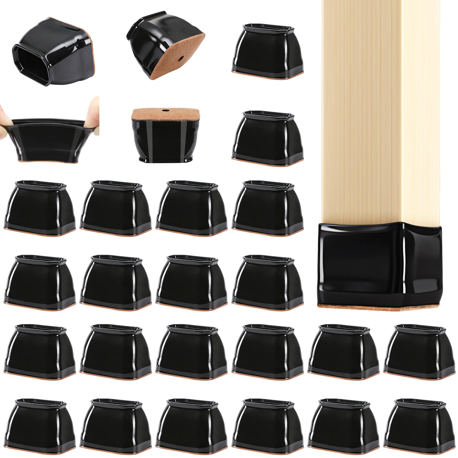 24 Pack Rectangle Chair Leg Floor Protectors for Hardwood Floors (24 Count)