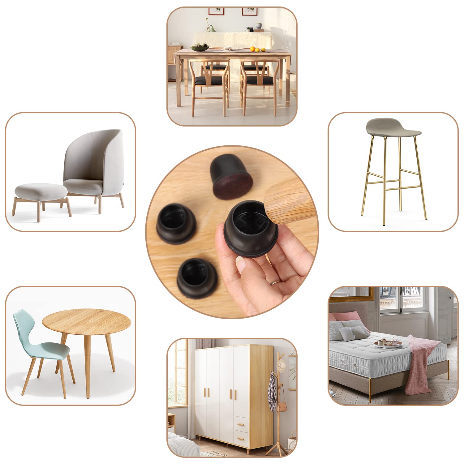24 Pcs Round Silicone Chair Leg Floor Protectors with Felt (24 Count)