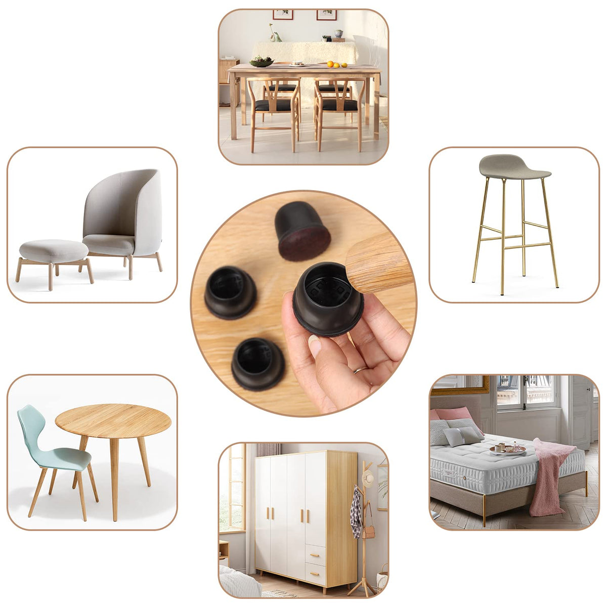24 Pcs Round Silicone Chair Leg Floor Protectors with Felt (24 Count)