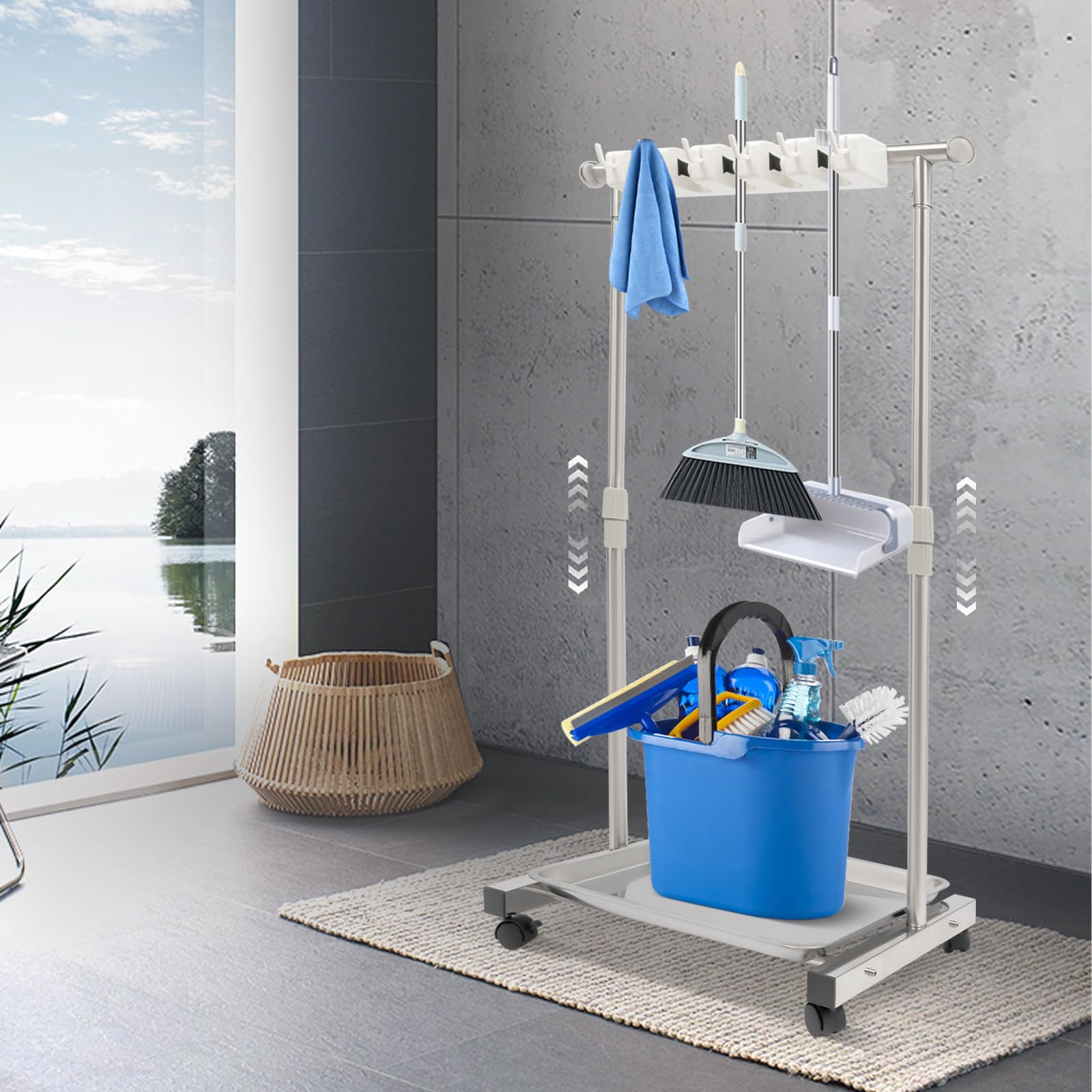 Mop and Broom Holder Wall Mount Tool Organizer