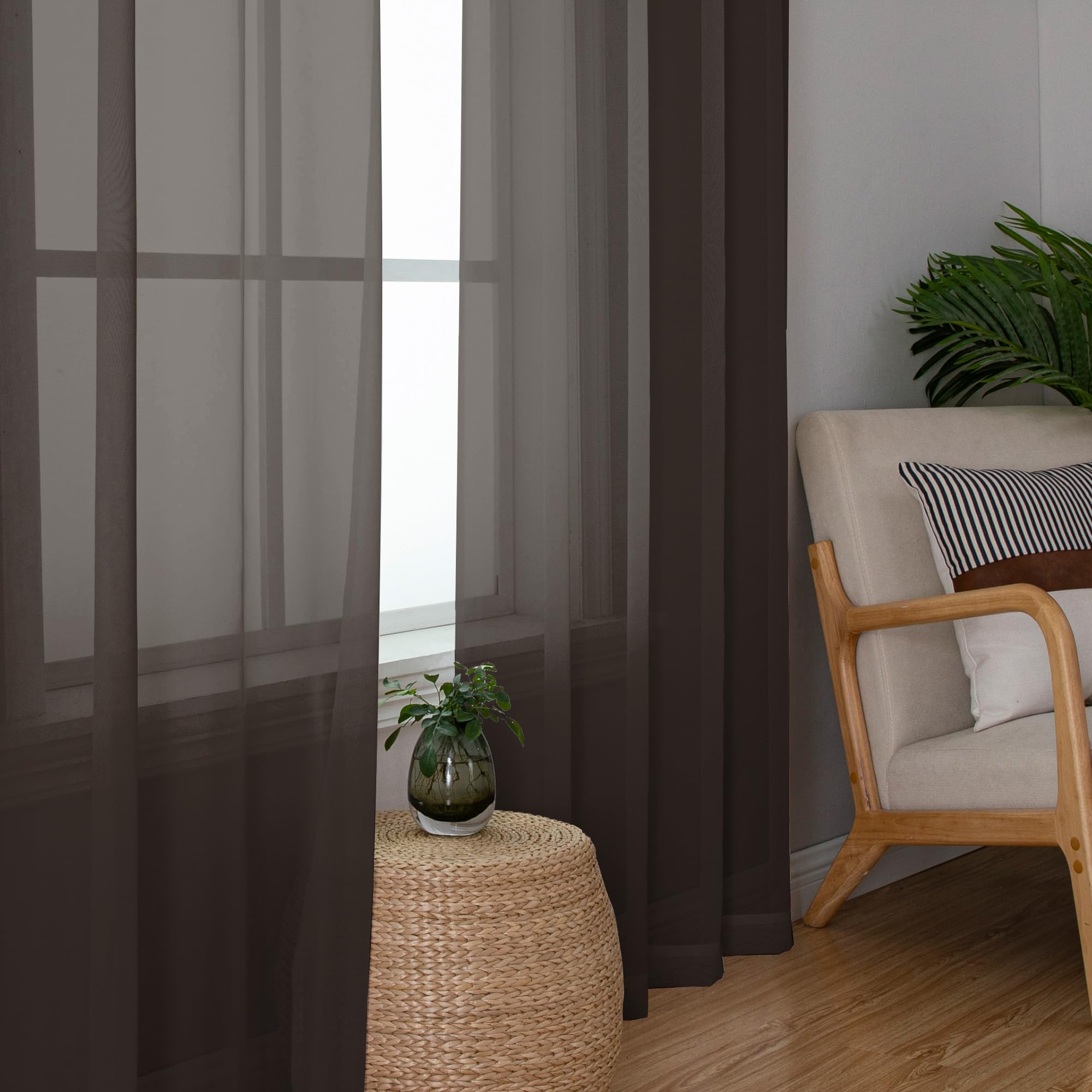 Sheer Chocolate Brown Curtains 90 inches Long 2 Panels (2 Count)