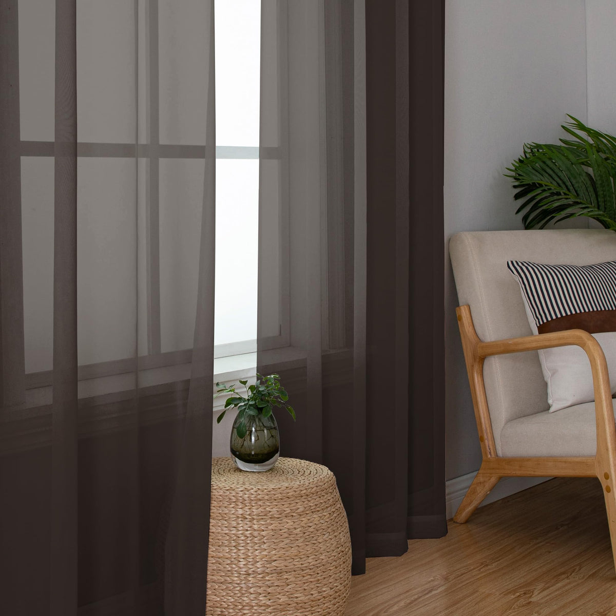 Chocolate Brown Sheer Curtains 72 Inch Length 2 Panels (2 Count)