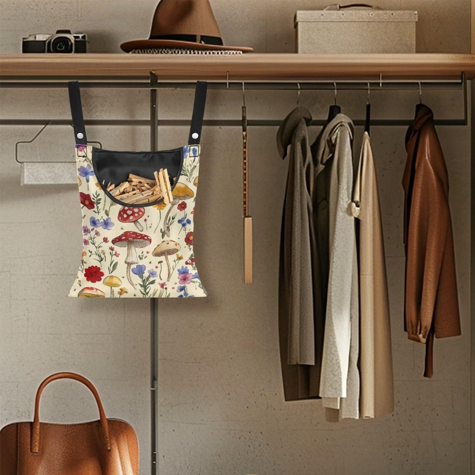 Mushroom Clothespin Bag with Hanging Hook