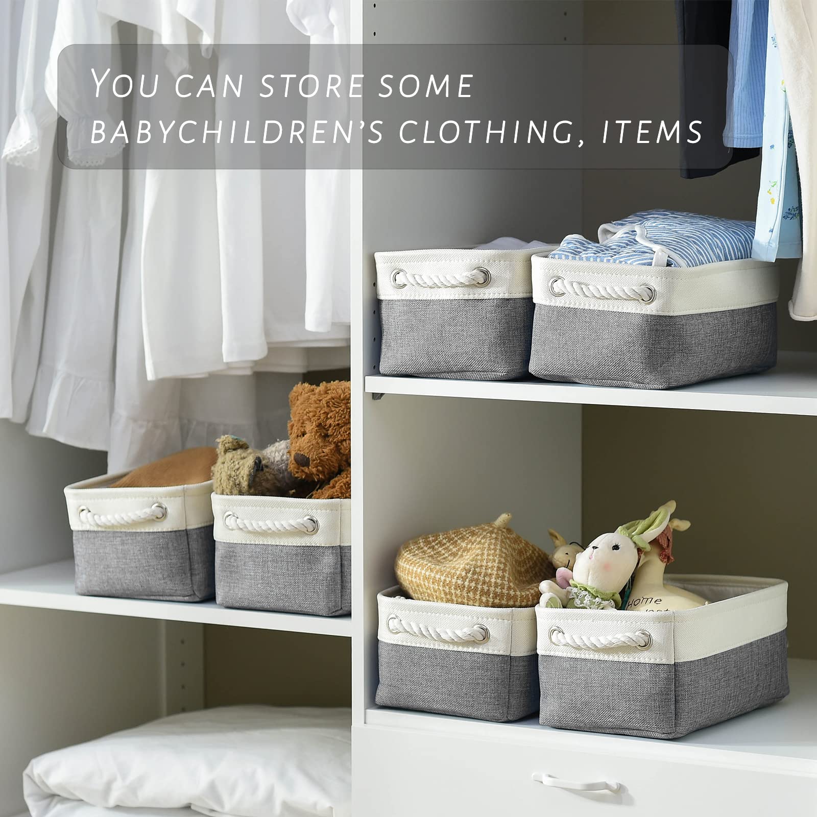 Small Storage Baskets for Shelf 6 Pack Canvas Storage Basket with Handles Fabric Storage Basket for Organizing Storage Bin (6 Count)