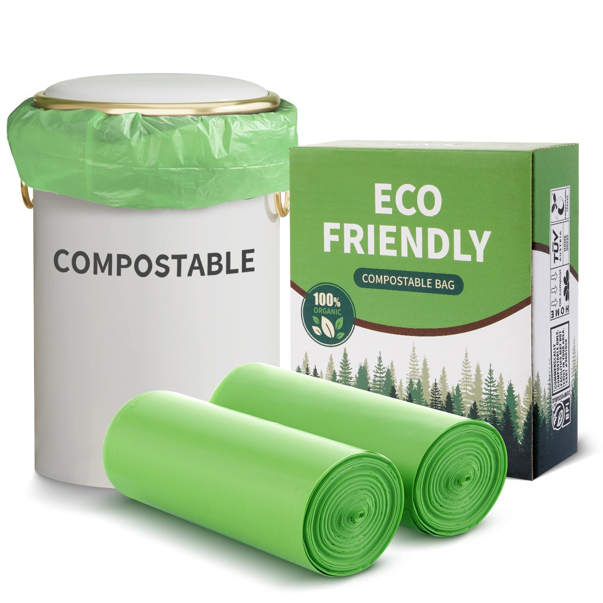 Compostable 8 Gallon Trash Bags Compost Small Garbage Bag Extra Thick 0.87 Mil for Kitchen Bathroom BPI Certified 30 Counts
