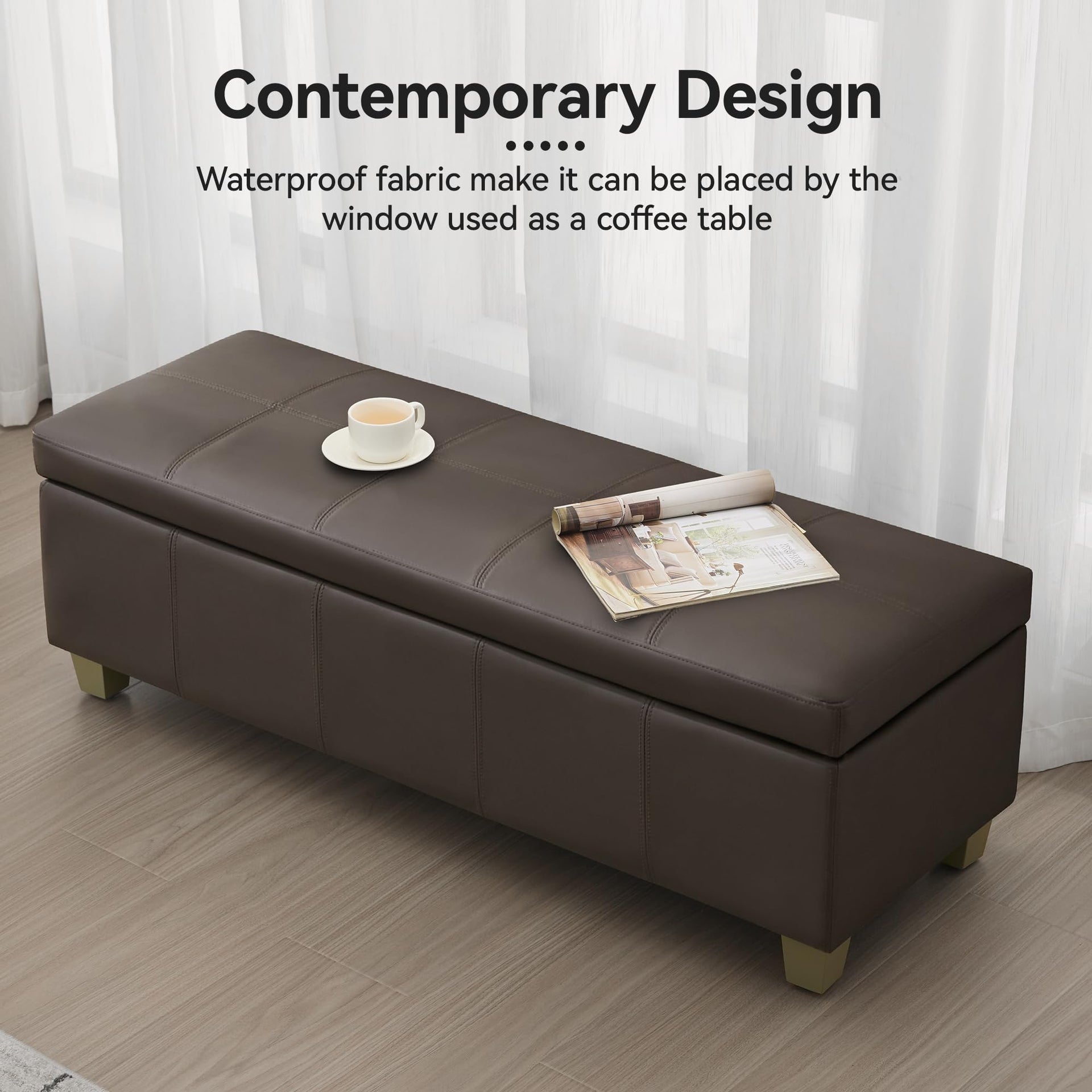 51" Faux Leather Storage Ottoman