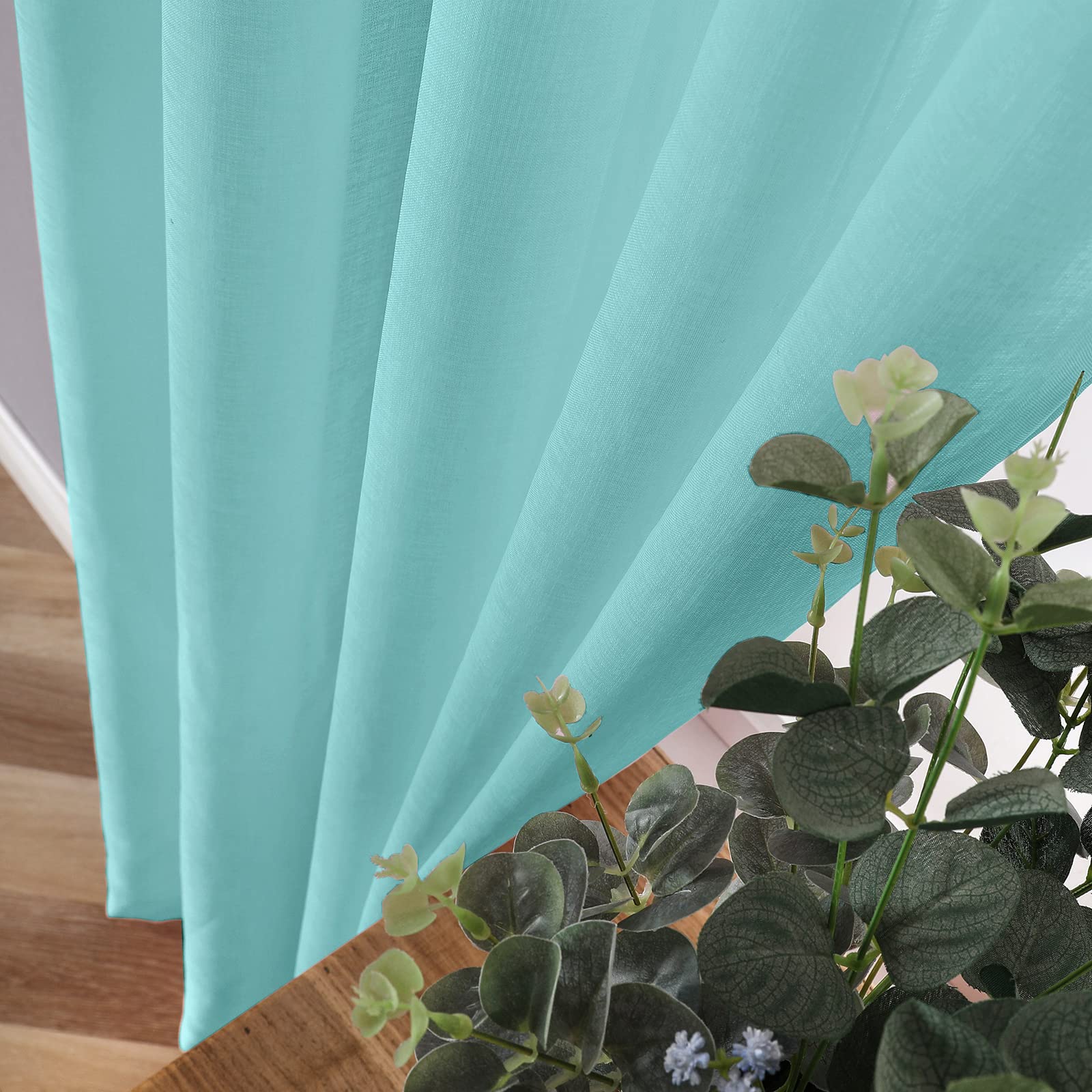Sheer Curtain Linen Textured Bedroom Curtains Sheer Light Filtering Rod Pocket Voile Curtain for Living Room (2 Count)