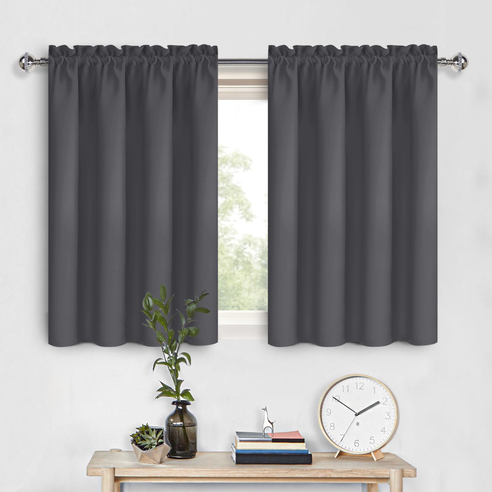 Short Blackout Curtains 52 x 36 Inch for Kitchen RV Bunk Dark Grey (2 Count)
