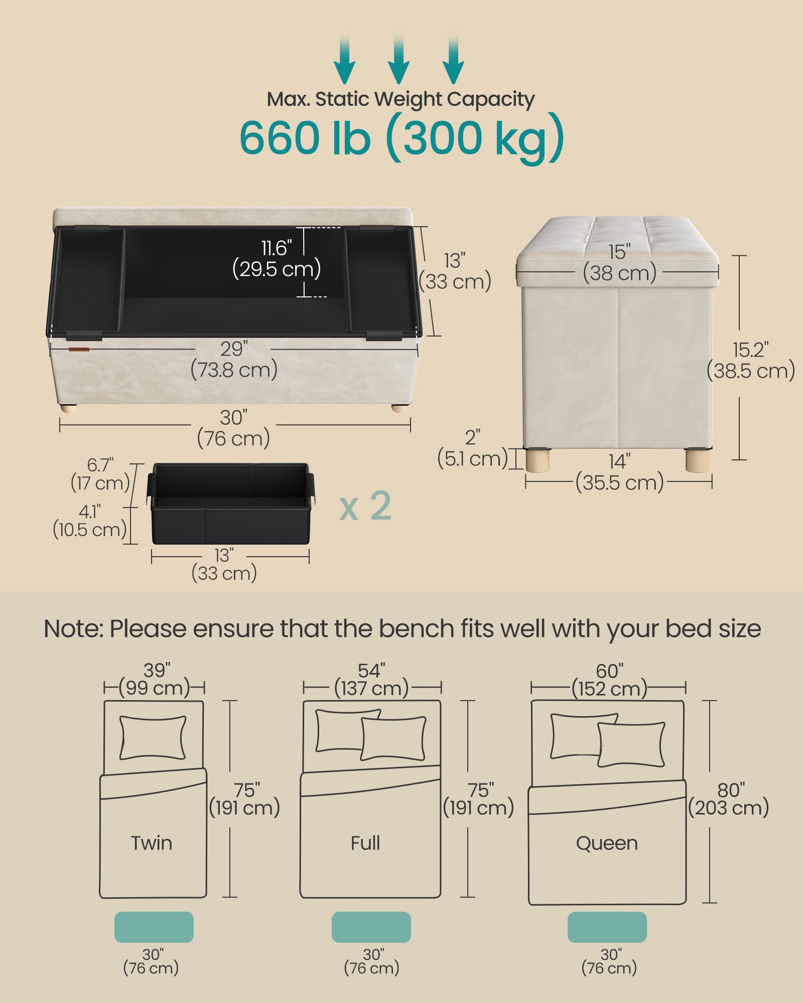 Storage Ottoman Bench with Legs