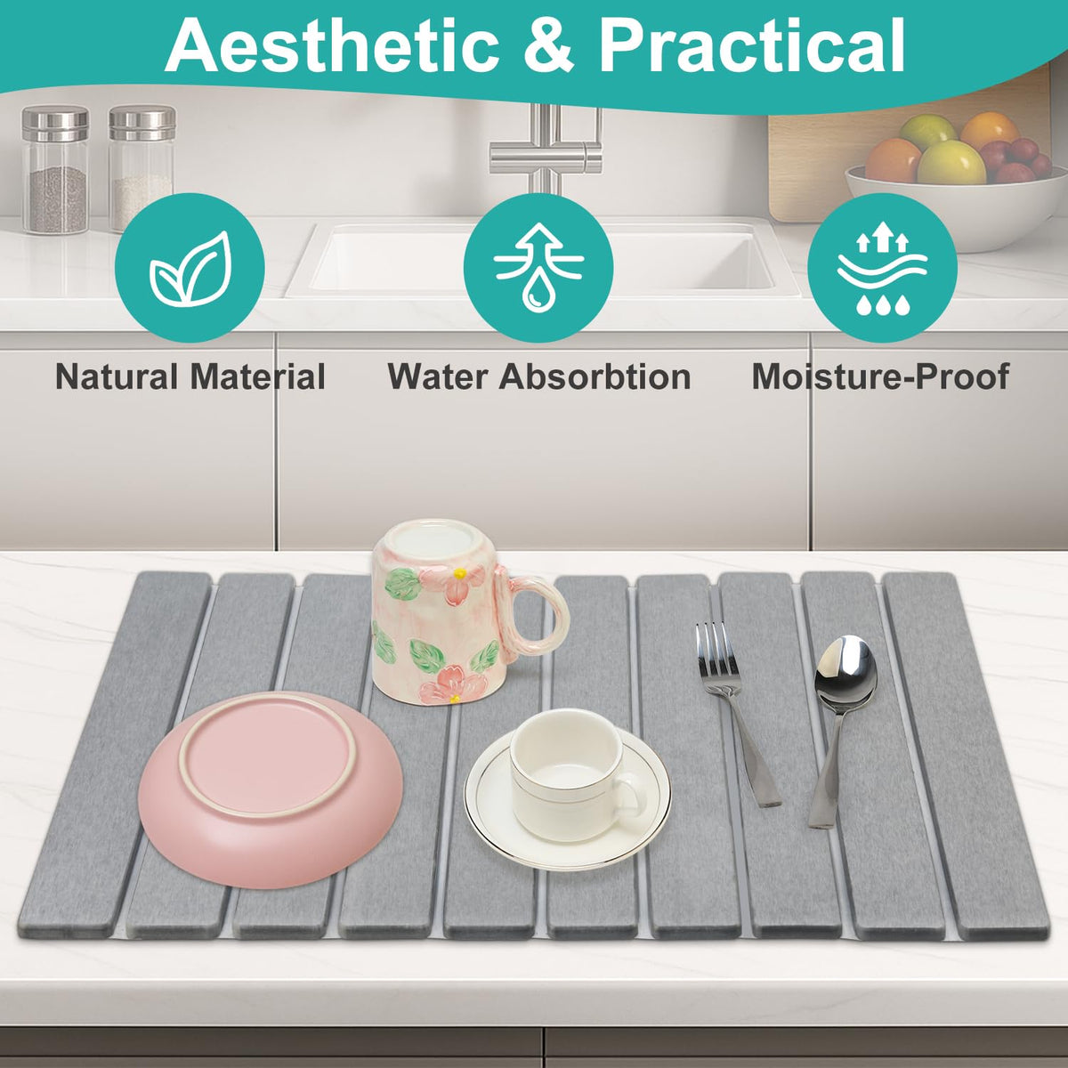 Large Stone Dish Drying Mat for Kitchen Sink Diatomite Countertop Dish