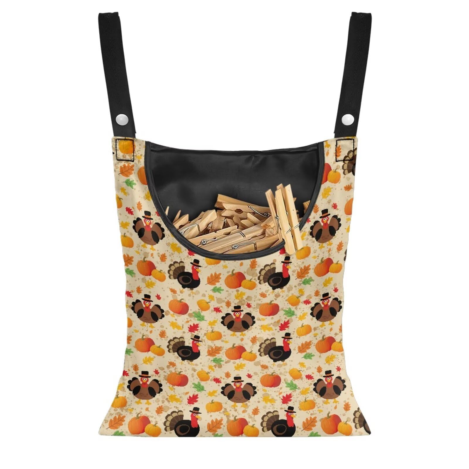Pumkpin Clothespin Organizer Bag for Outdoor Turkey Portable Clothespin Storage Bags with Large Opening Waterproof Laundry Clothespins Bag Clothespins Holder for Clothesline Outdoor