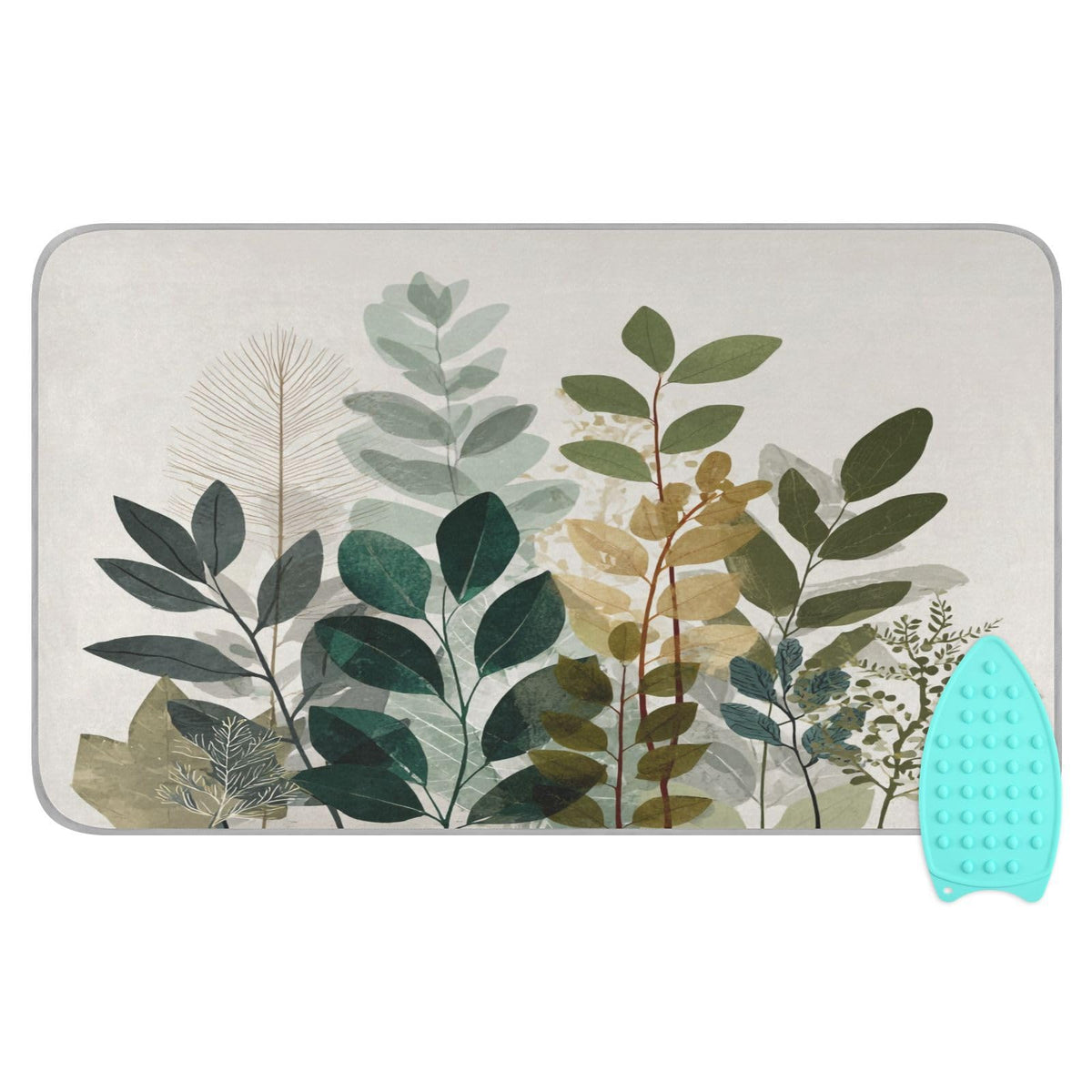 Beige Boho Style Leaves Ironing Mat Portable Ironing Pad Blanket with Silicone Iron Rest for Table Top Travel Heat Resistant Double