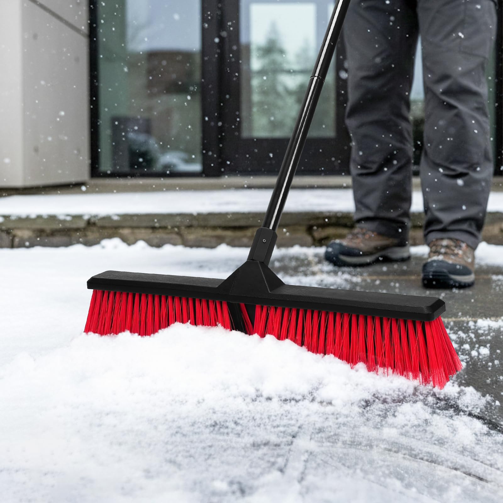 2PK 24" Push Broom Outdoor with 63" Long Handle and Stiff Bristles (2 Count)