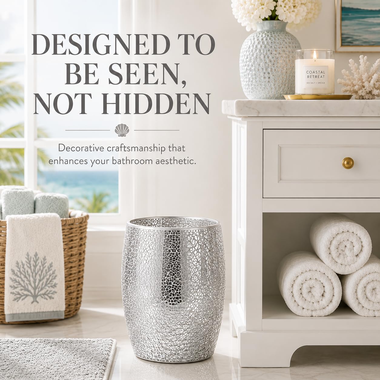 Silver Bathroom Trash Can