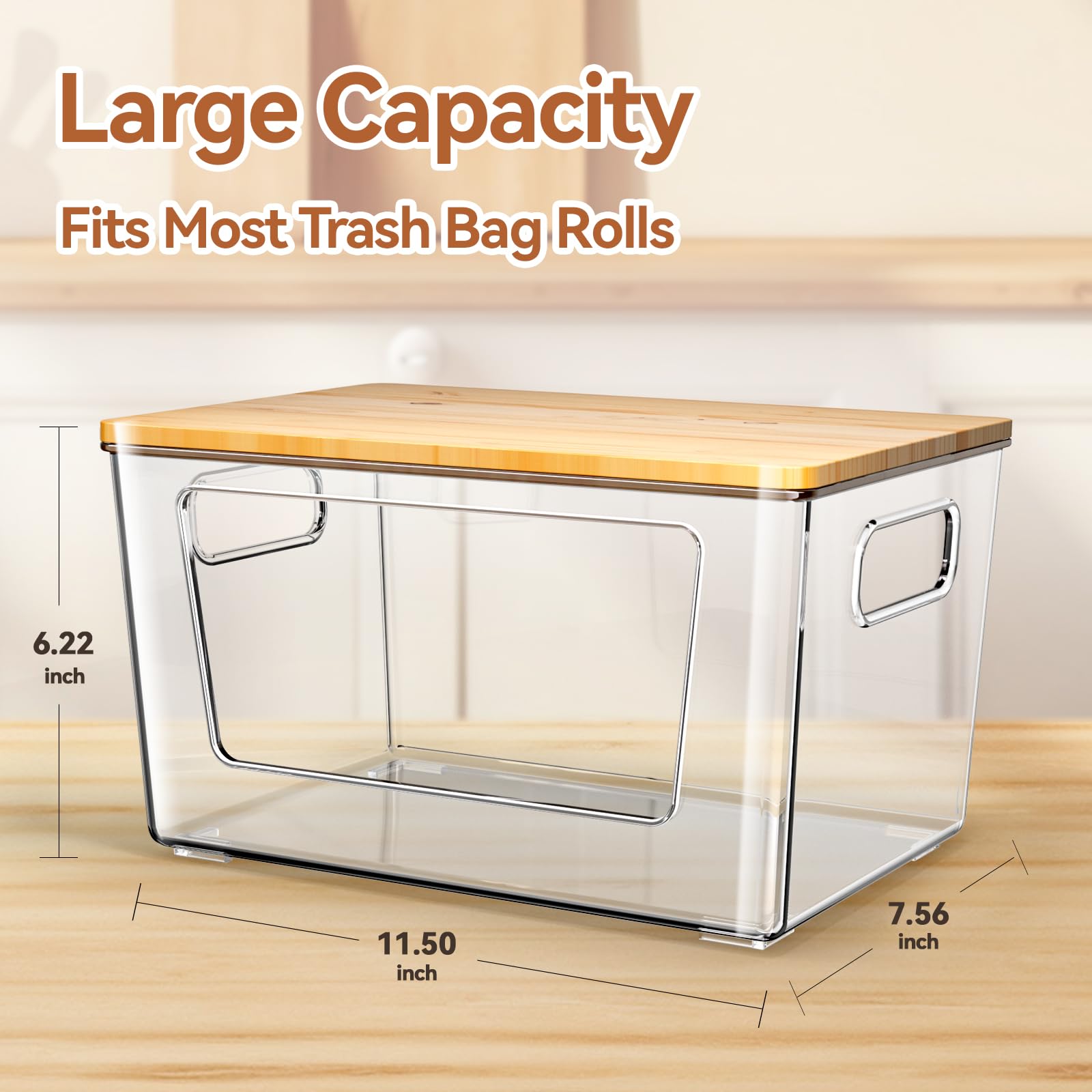 2 Pack Trash Bag Holder with Bamboo Lid Stackable Trashbag Dispenser