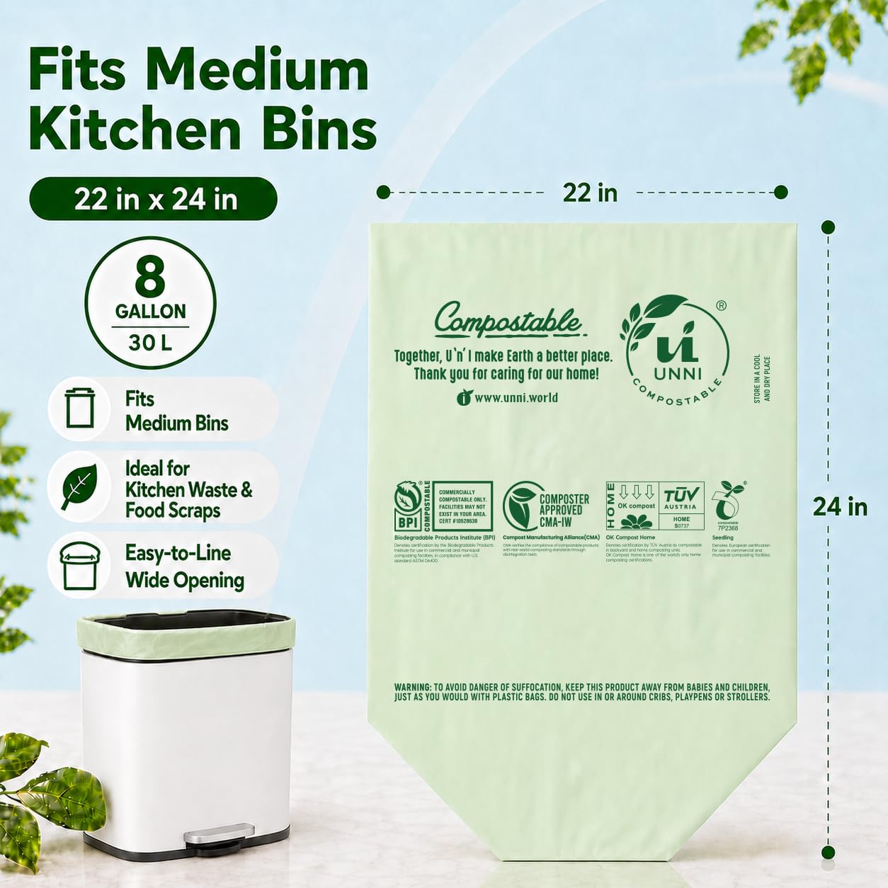 8 Gallon Compostable Bags (200 Count)
