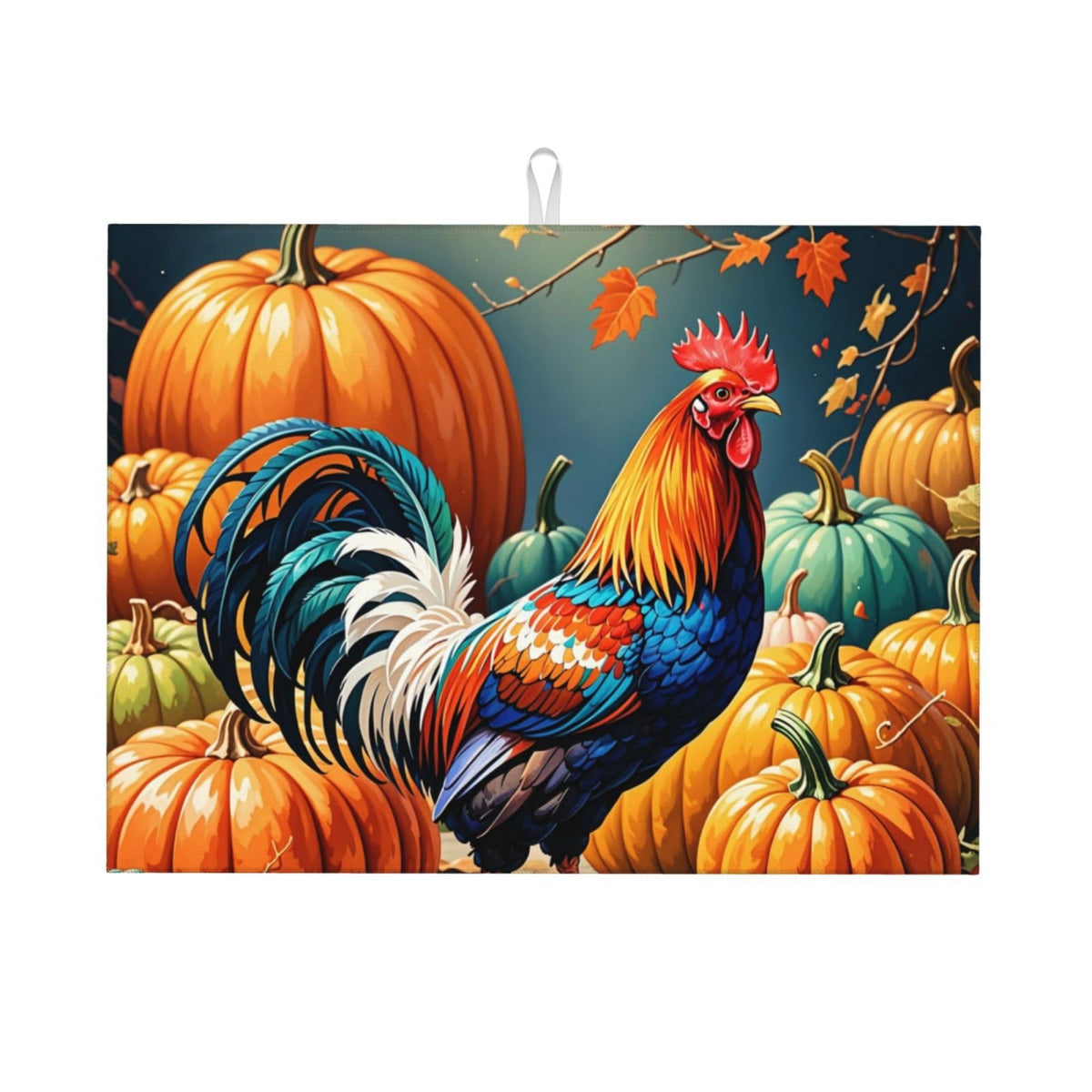 Rooster Pumpkin Dish Drying Mat Highly Absorbent Double