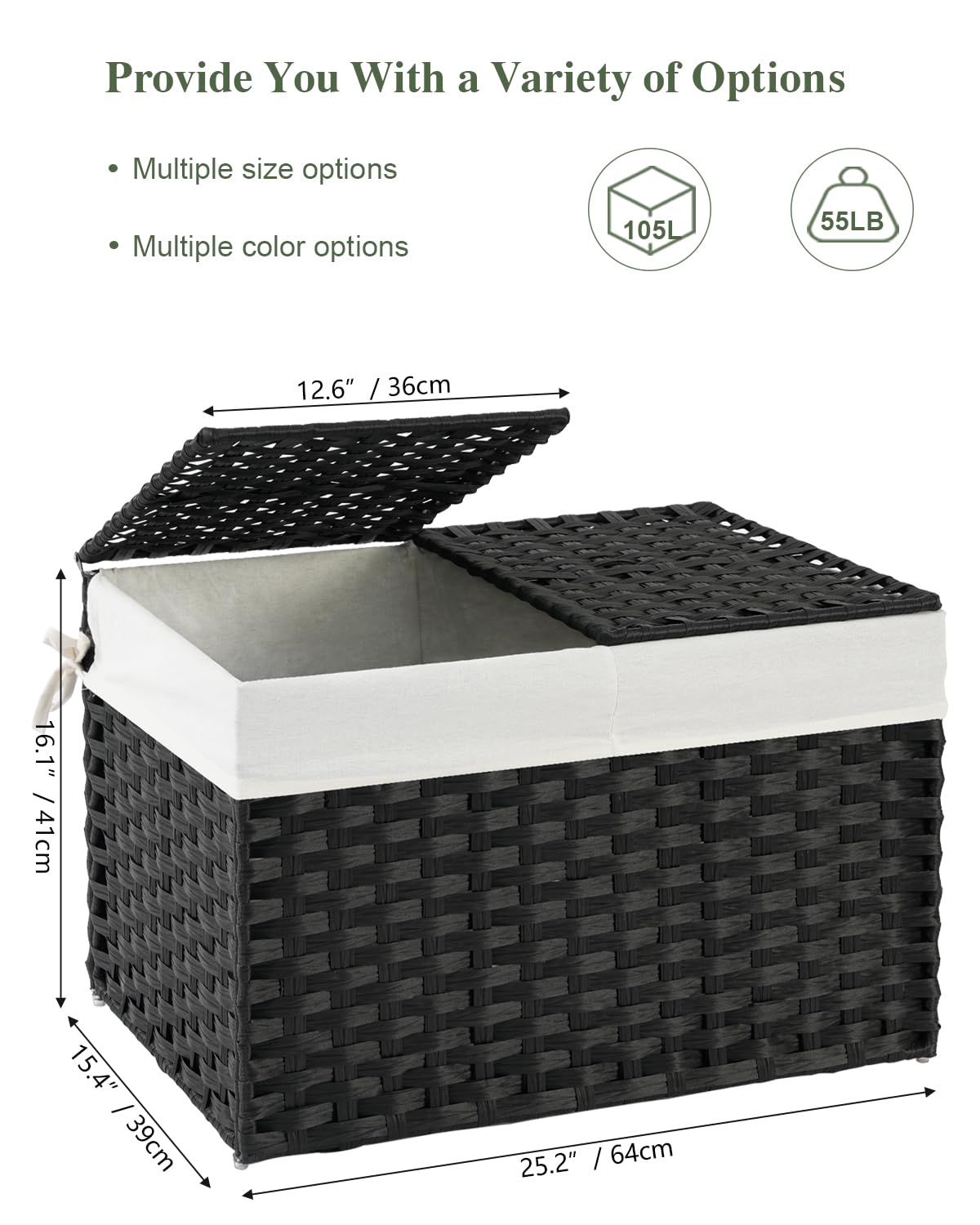 Storage Basket with Lid PE Rattan Storage Basket 105L