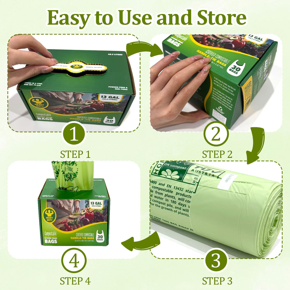 10 13 Gallon Compostable Trash Bags Handle (30 Count)