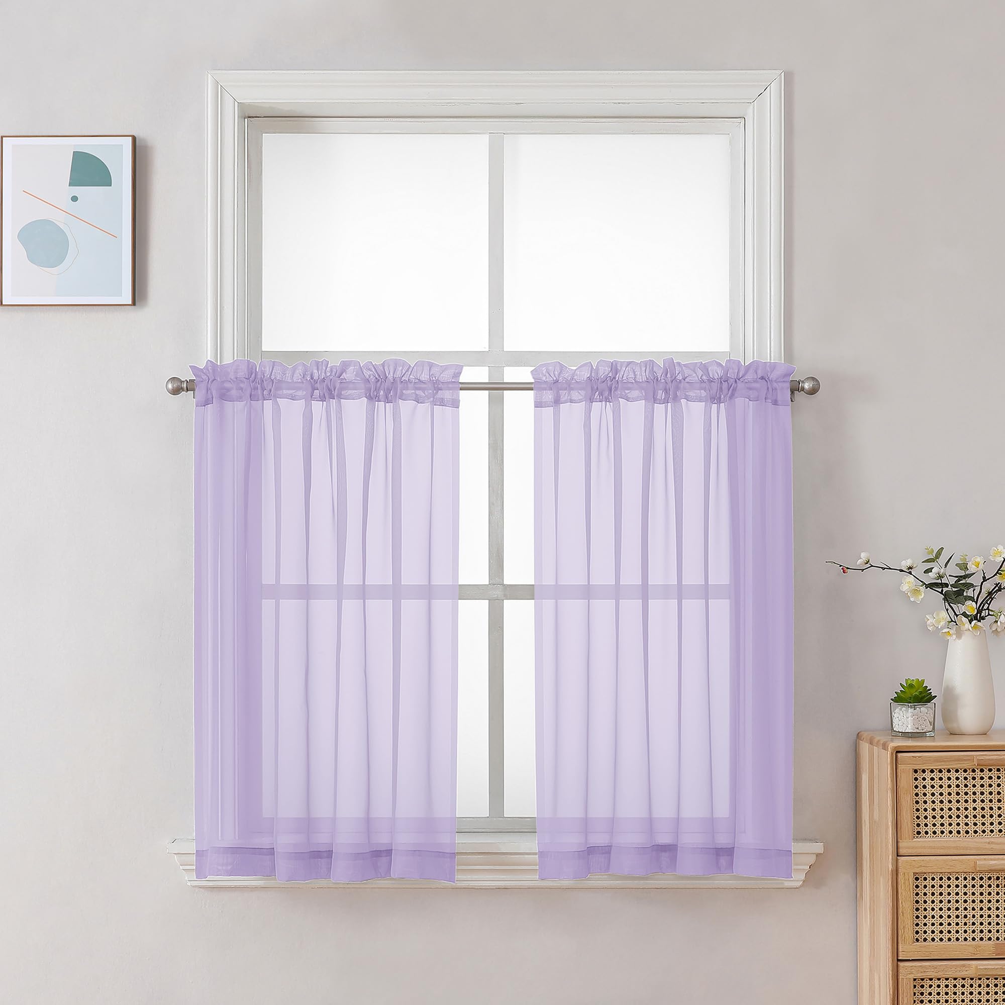 Lilac Sheer Curtains 30 inch Length 2 Panels (2 Count)
