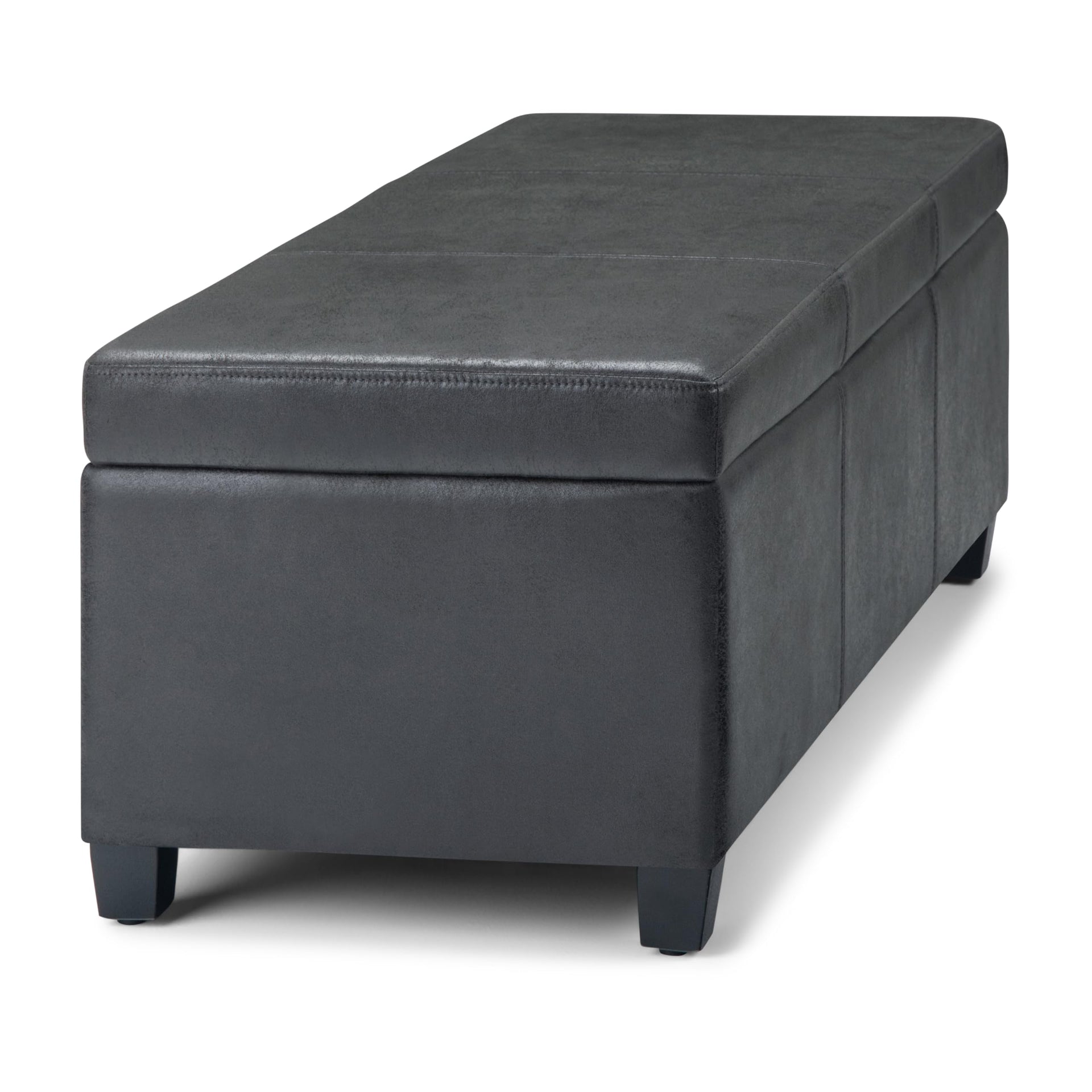 Avalon 48" Wide Vegan Leather Storage Ottoman in Black