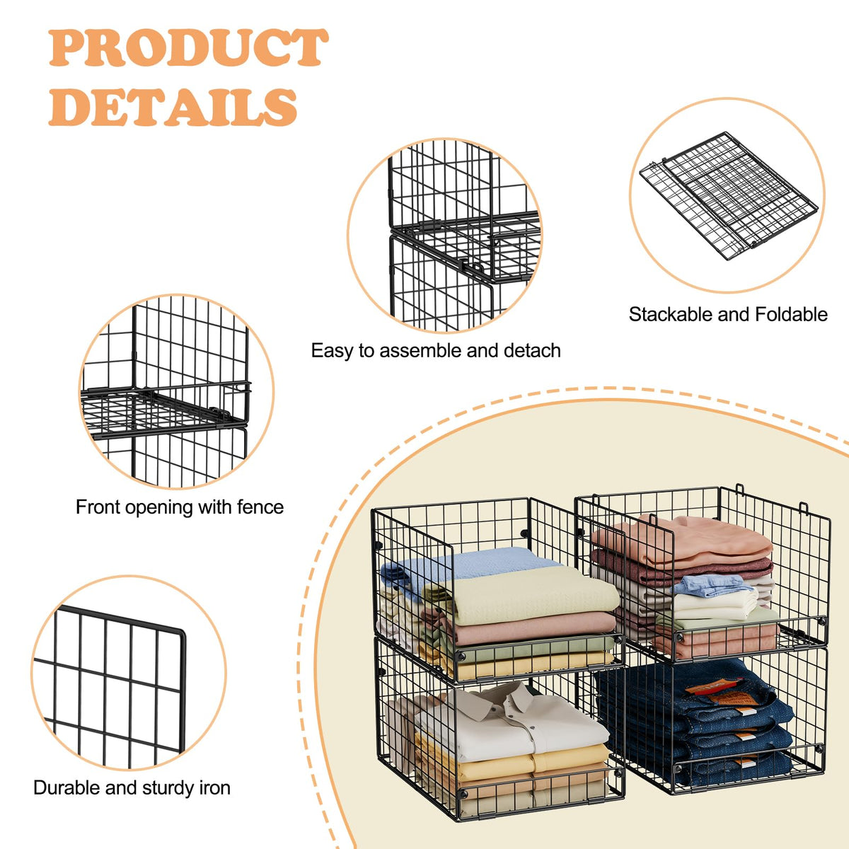 4 Tier Stackable Closet Organizers and Storage Shelves