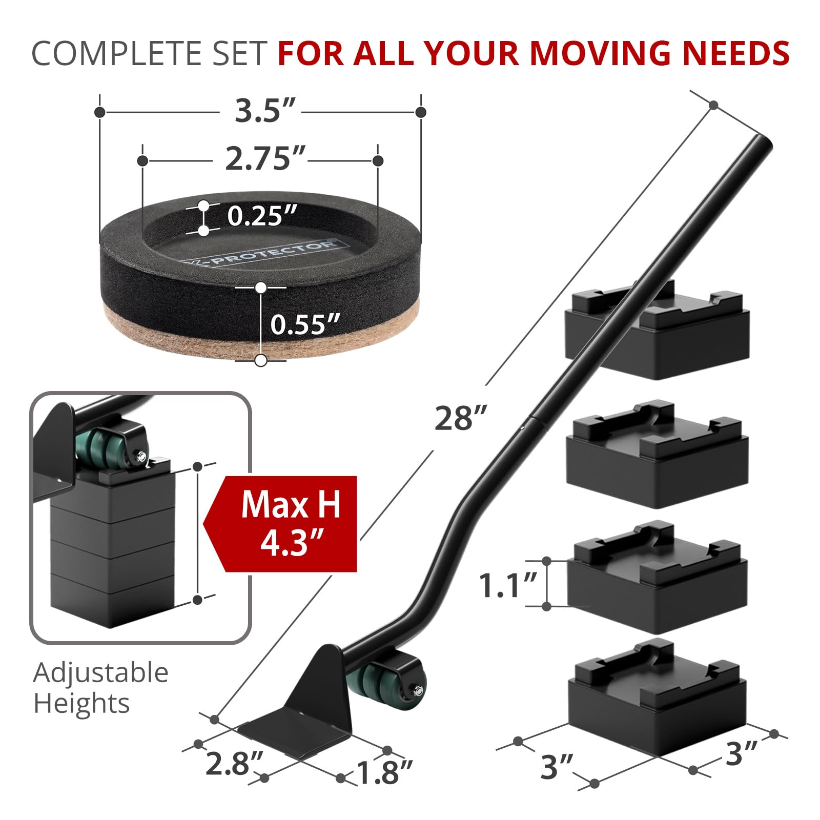 Felt Furniture Sliders for Hard Floors & Furniture Lifter Tool (4 Count)
