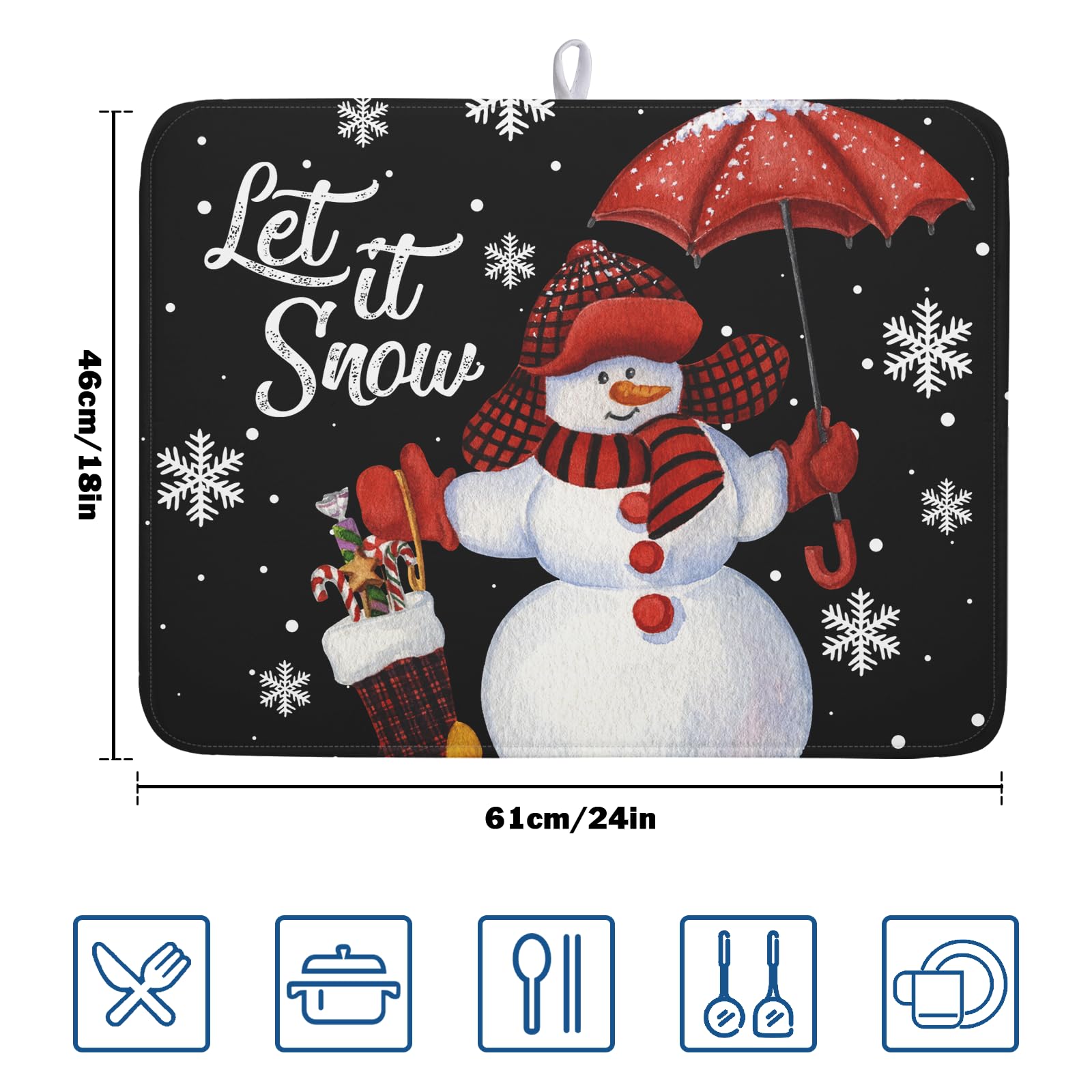 Black Snowman Dish Drying Mats for Kitchen Counter
