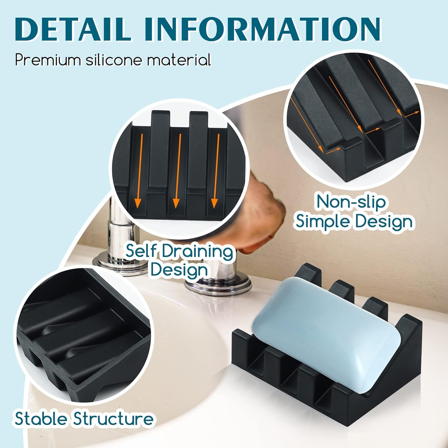 Silicone Soap Dish Self Draining with Suction Cups (2 Count)
