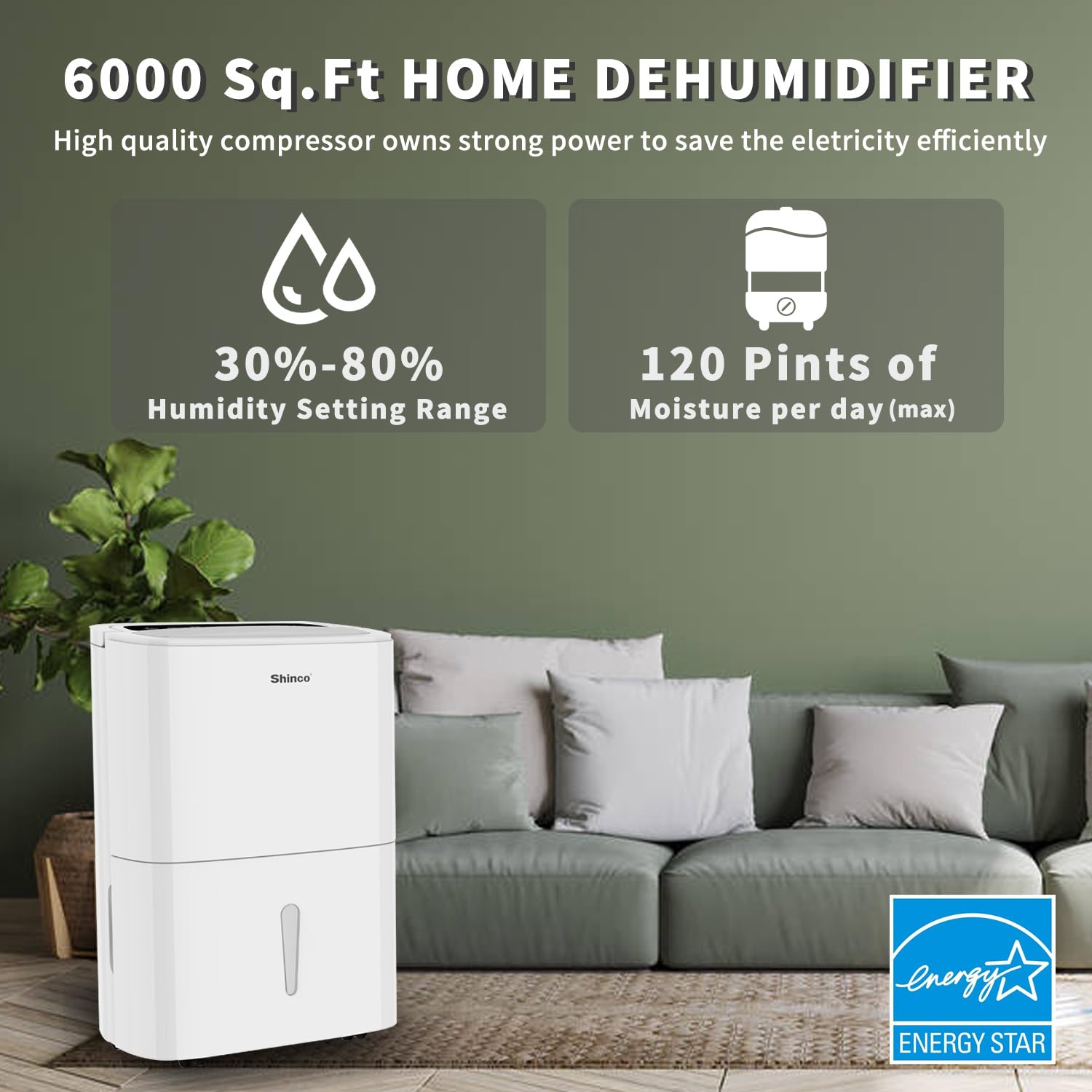 6 000 Sq.Ft Energy Star Dehumidifier with WIFI
