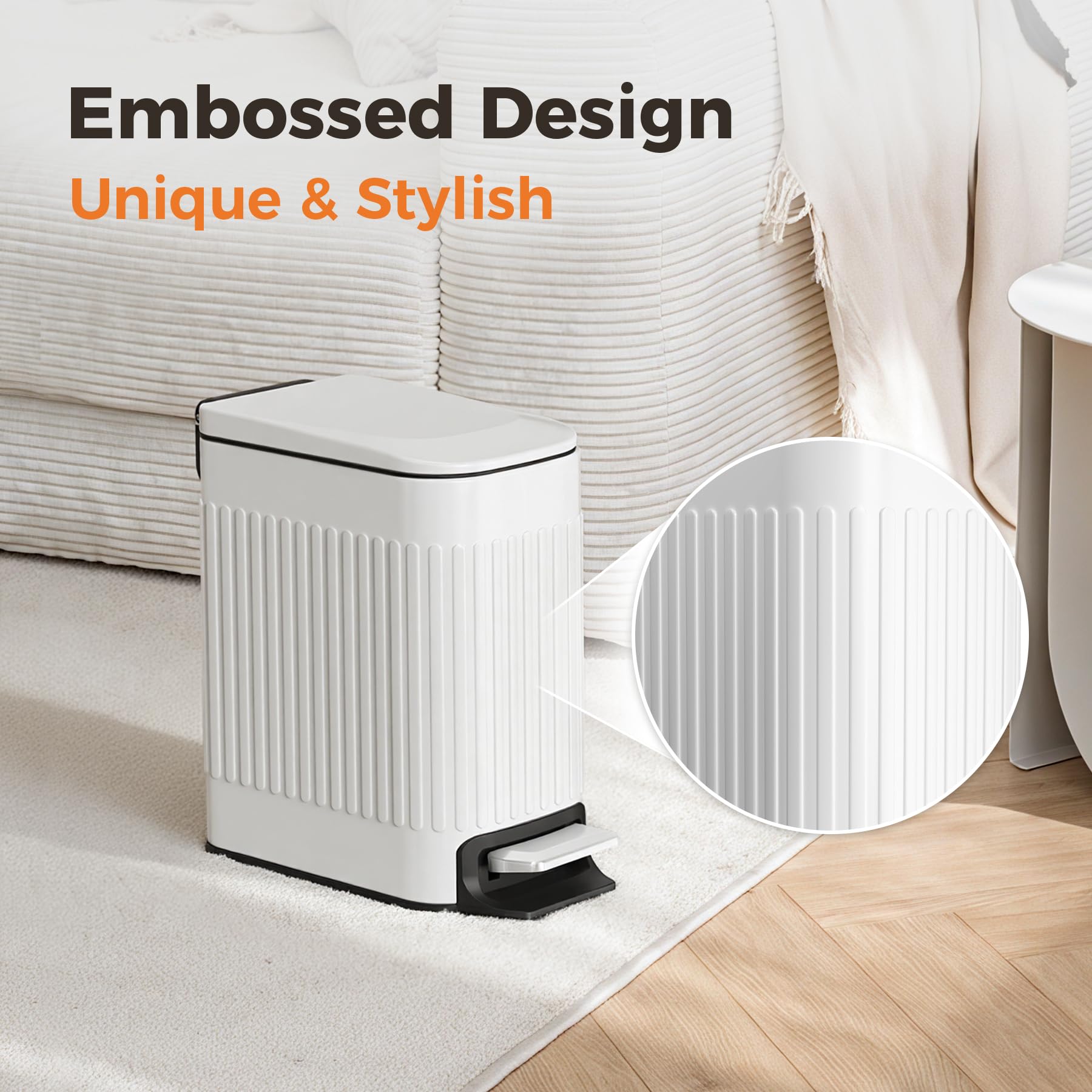 Slim Bathroom Trash Can with Lid Soft Close & Pedal