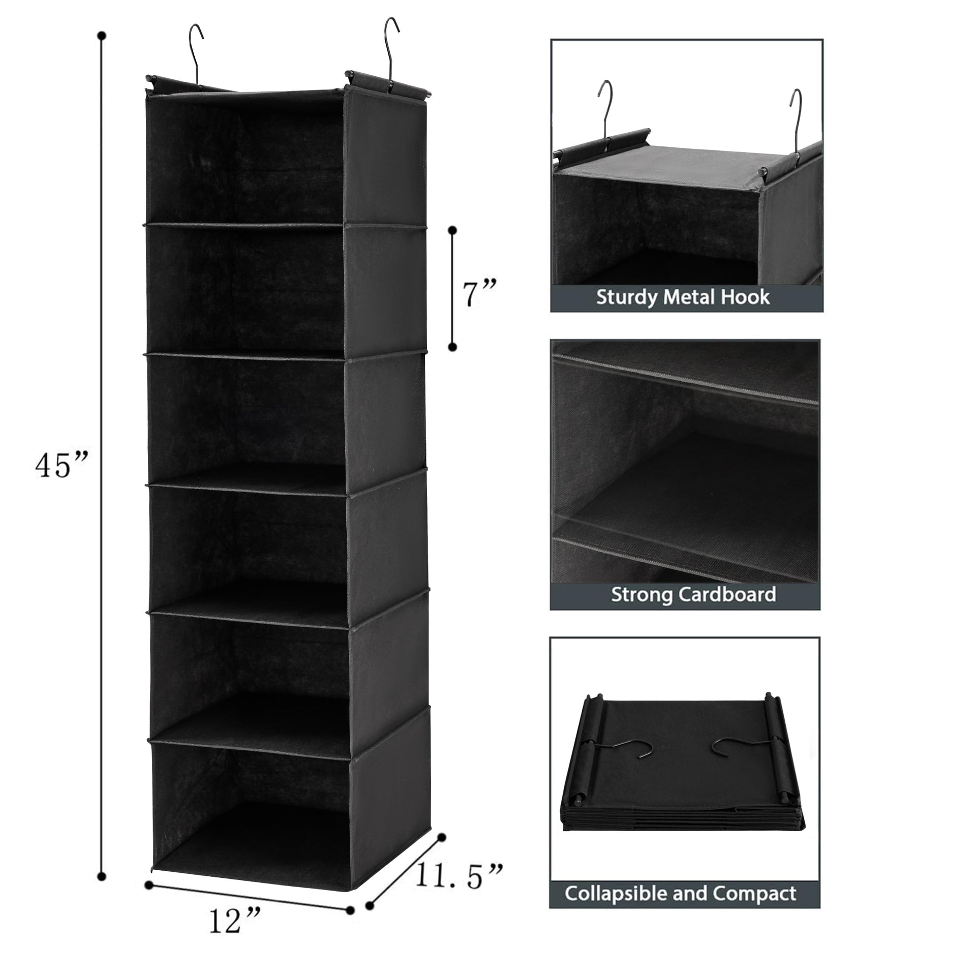 6 Tier Hanging Closet Organizer with 2 Sturdy Hooks