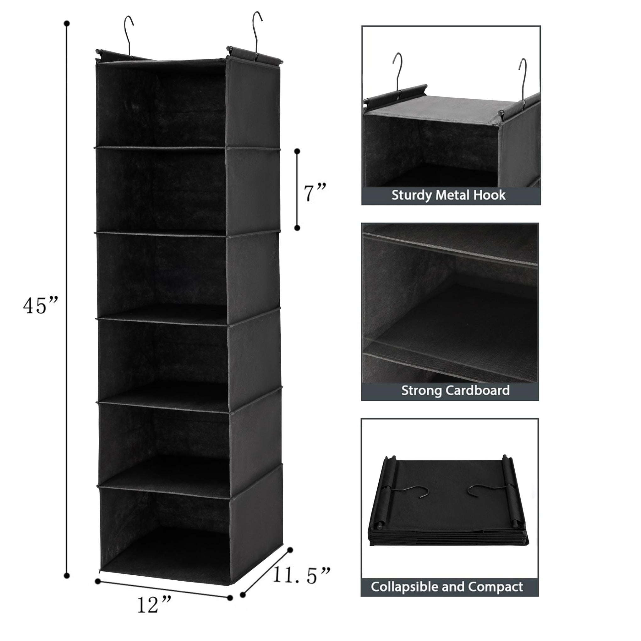6 Tier Hanging Closet Organizer with 2 Sturdy Hooks