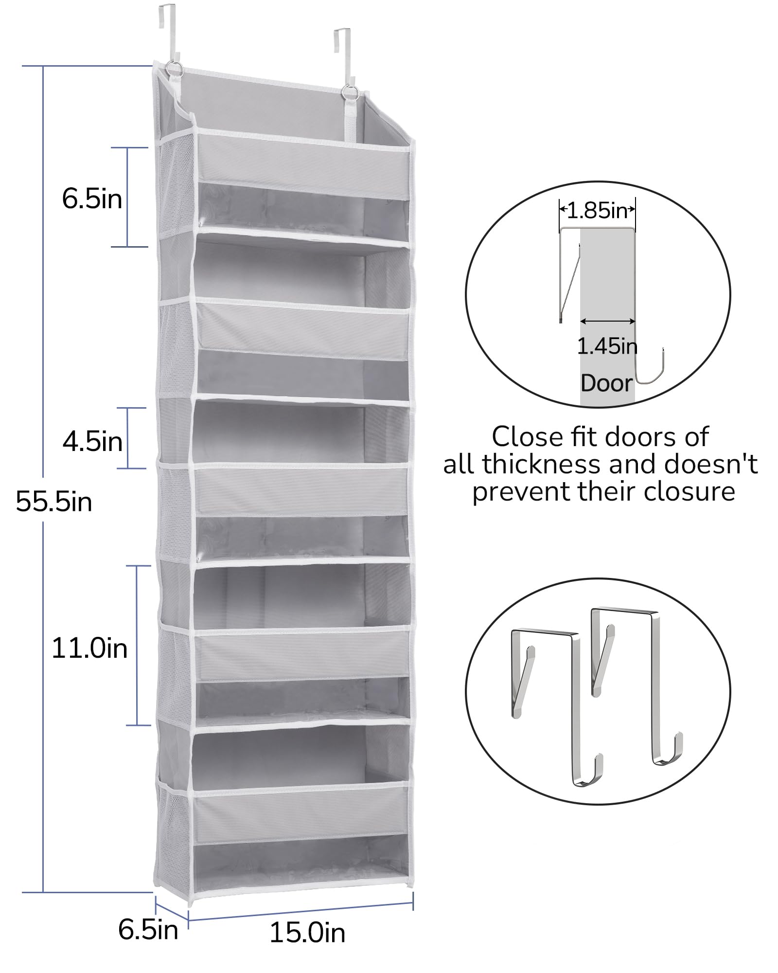 2 Pack 5 tier Over the Door Organizer Light Gray (2 Count)