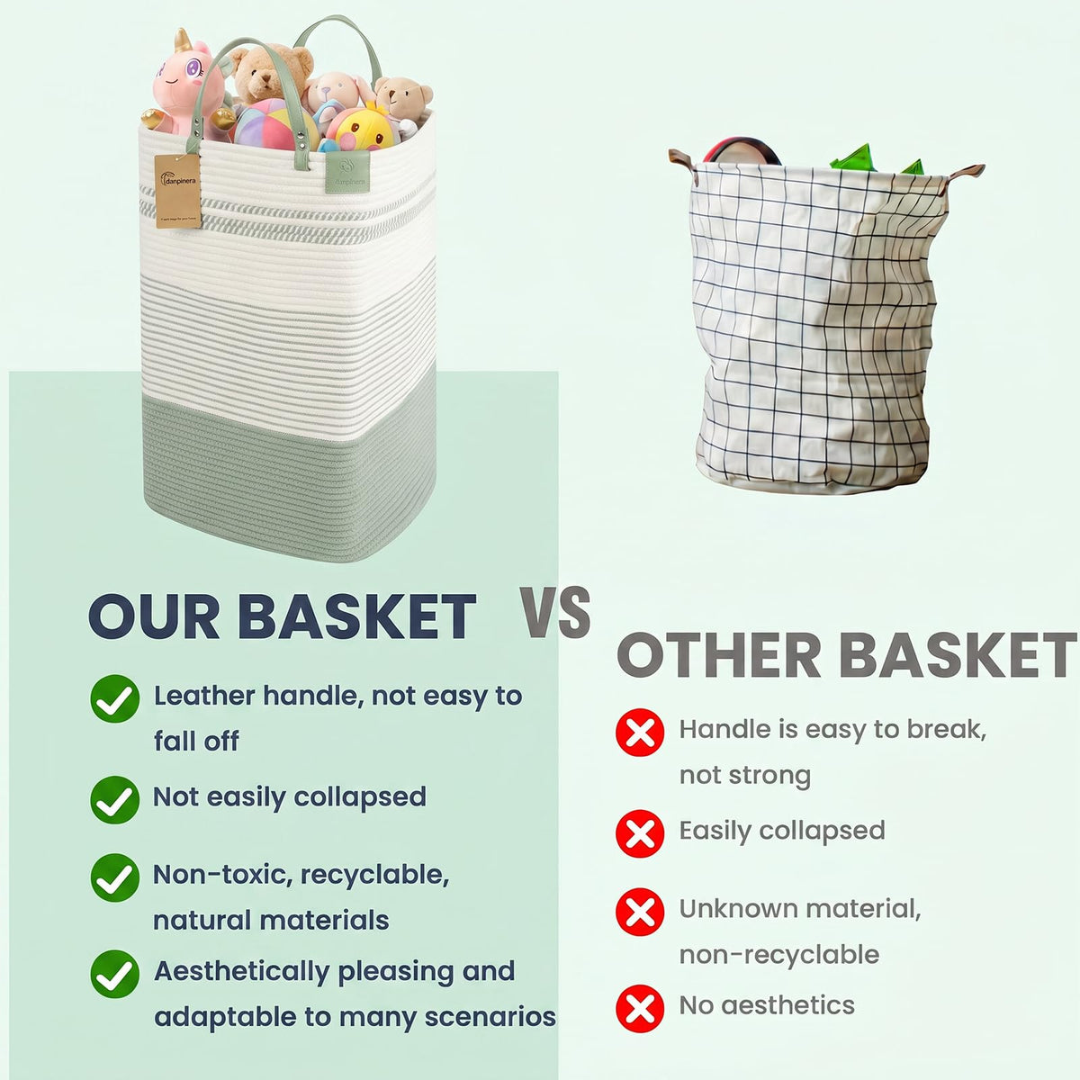 75L Woven Laundry Hamper with Long Leather Handles