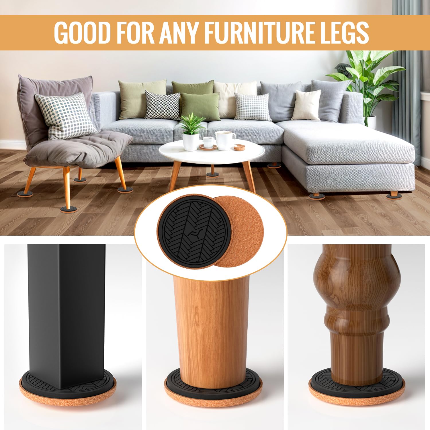 Felt Furniture Sliders for Hardwood Floors (4 Count)