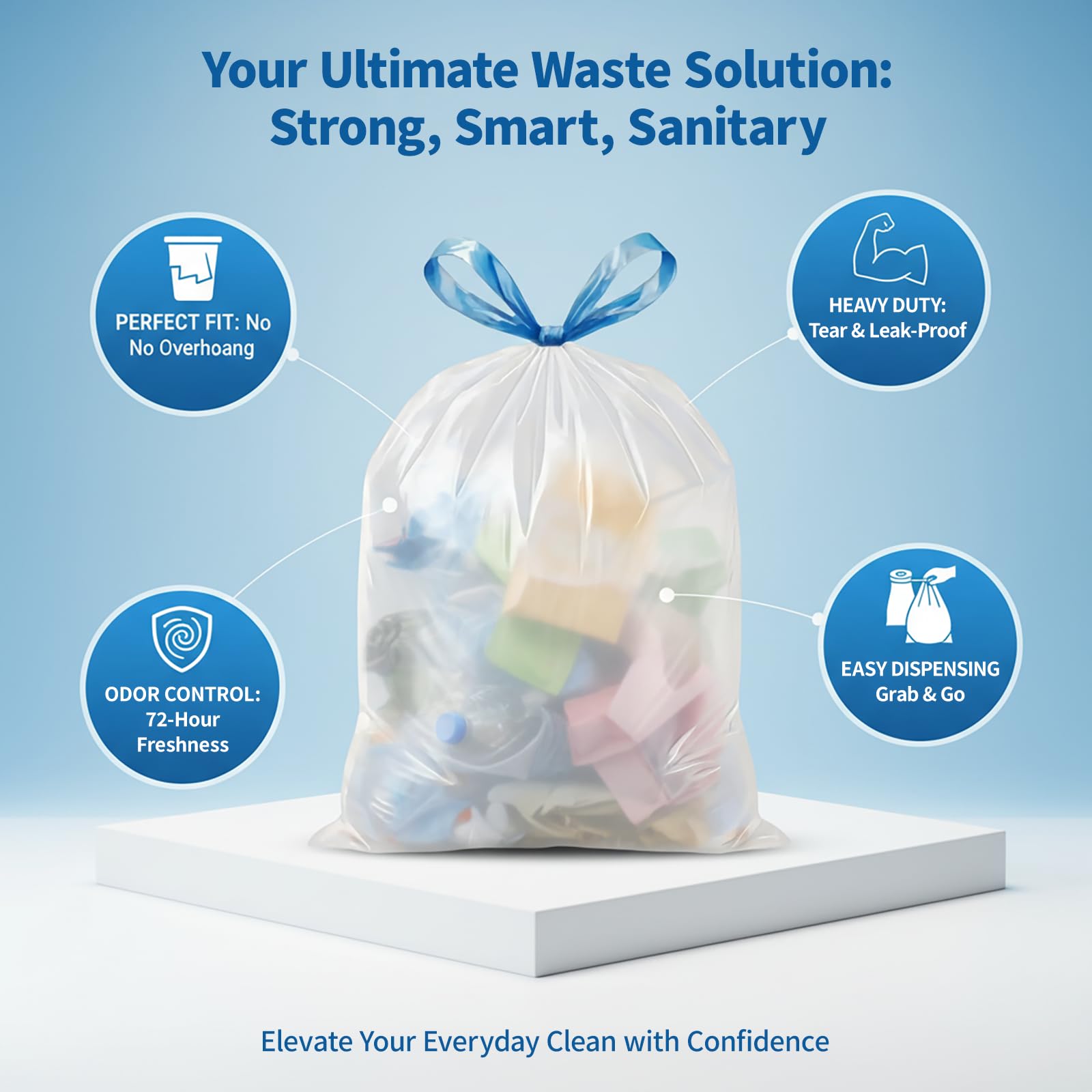 Small 2 Gallon Trash Bags Drawstring (150 Count)