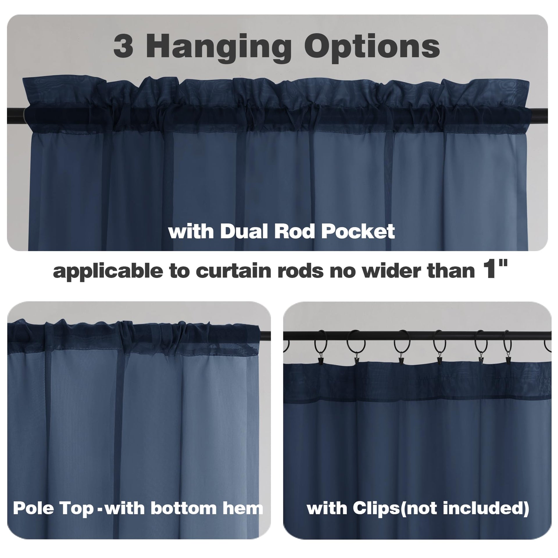 Navy Blue Sheer Curtains 84 Inches Long 2 Panels