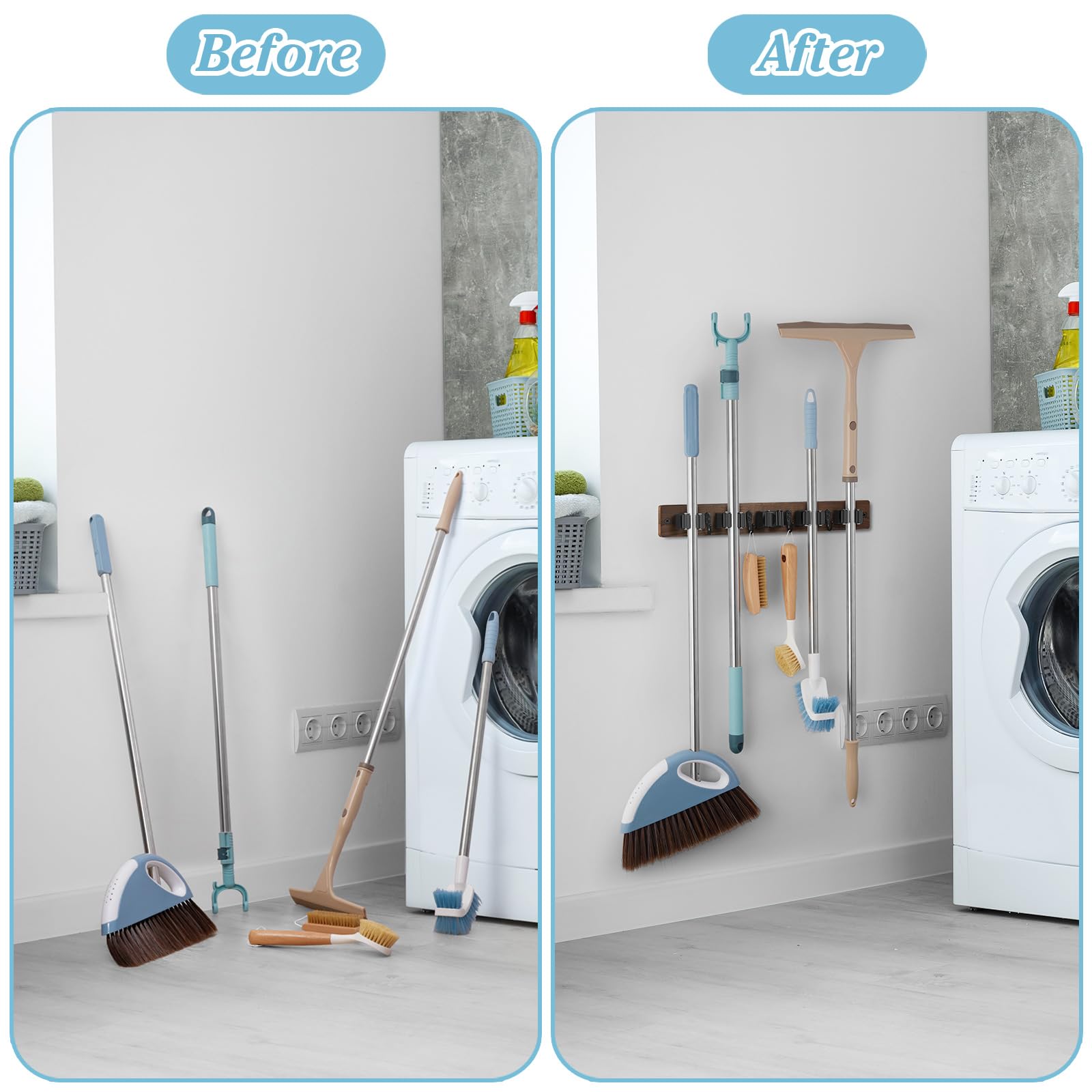 Brown Broom Holder Wall Mount