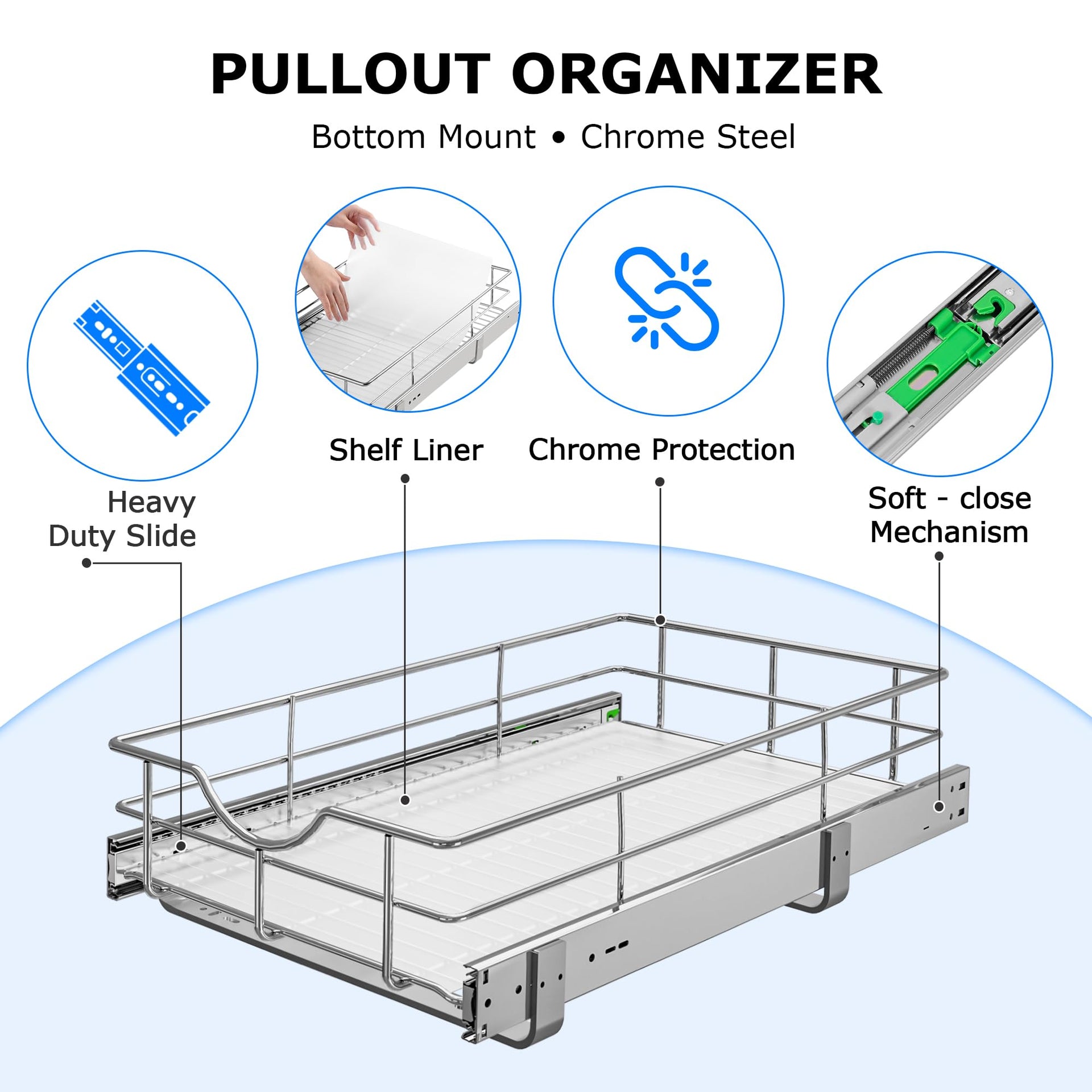 Soft Close Slide Out Cabinet Shelf