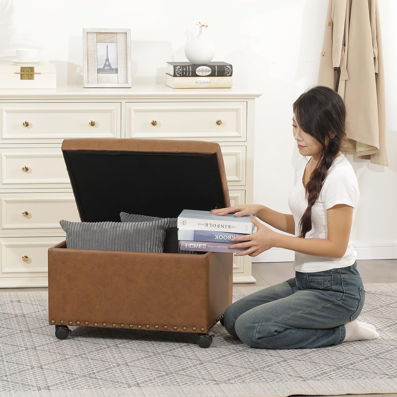 Leather Storage Ottoman