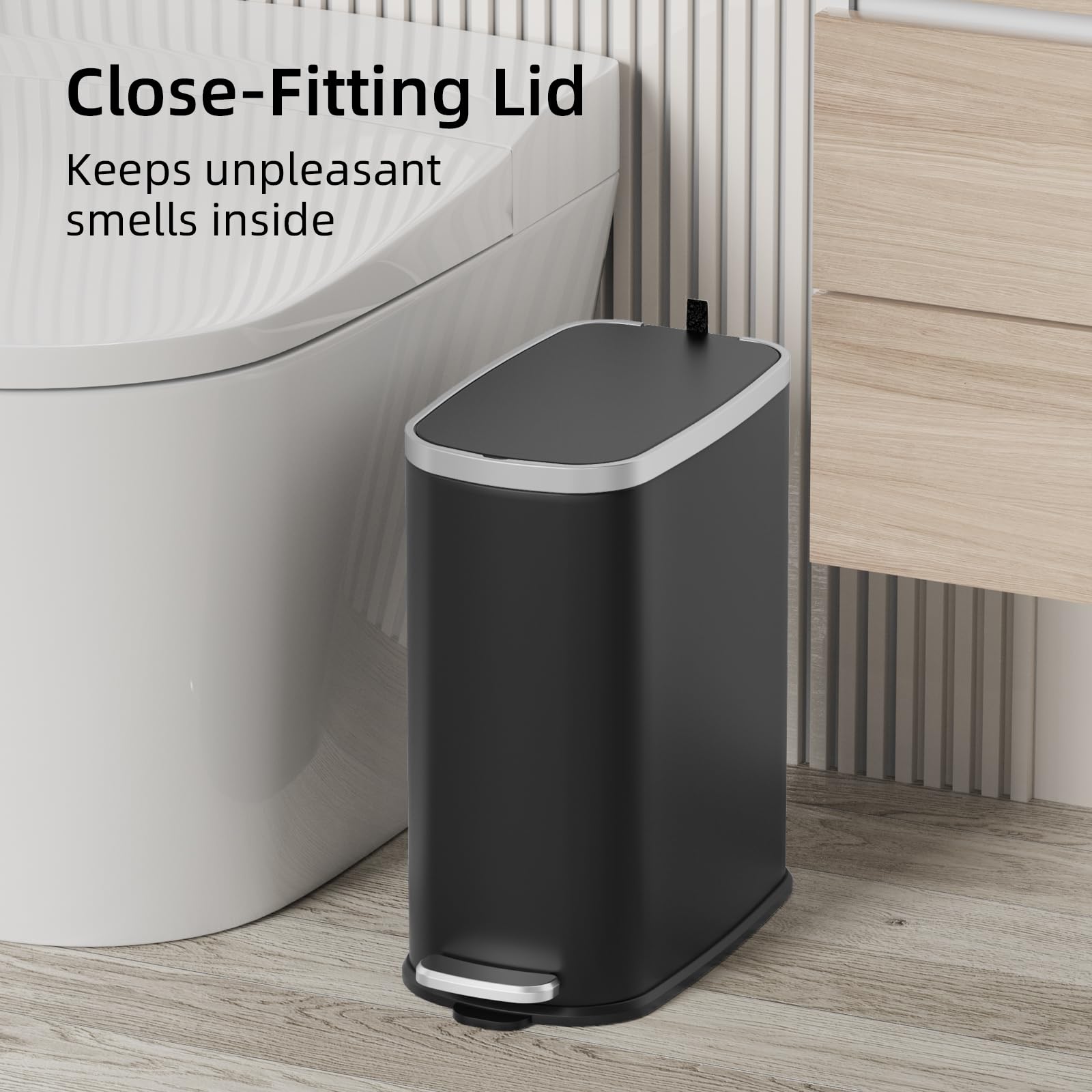 Slim Bathroom Trash Can with Lid Soft Close